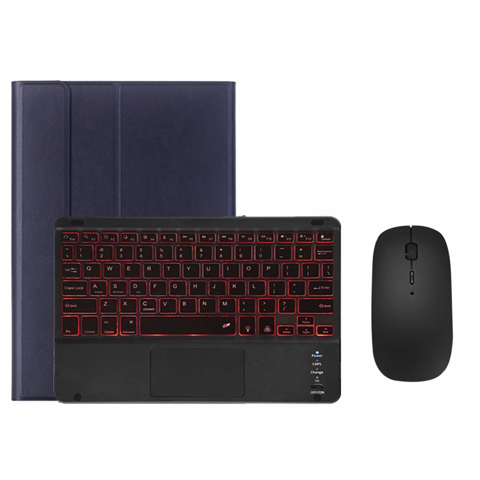 Etui na Klawiaturę z Touchpadem do iPad 6. Gen 2018, iPad Pro 9,7", iPad Air 2, Podświetlana 7 Kolorów, Ciemnoniebieski