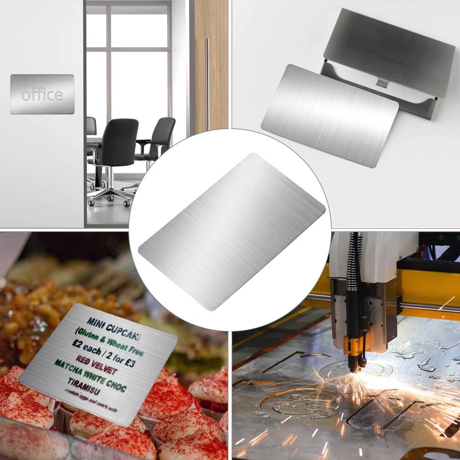 QWORK puste metalowe karty do grawerowania laserowego ze stali nierdzewnej 10 szt. 8x5x0,1 cm