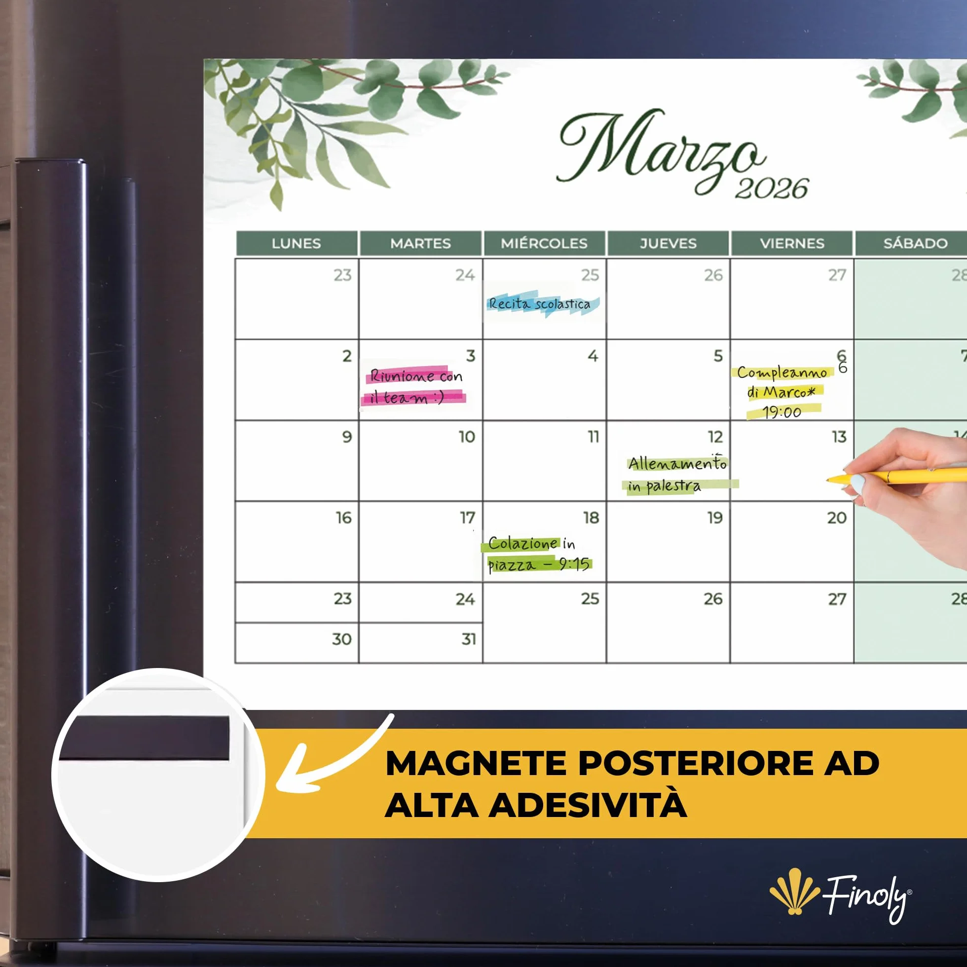 Finoly Magnetyczny Kalendarz na Lodówkę Lipiec 2026 Grudzień 2027 (18 Miesięcy) po Włosku | Kalendarz Magnes na Lodówkę 2026 | Magnetyczny Almanach z Mocną Przyczepnością (Natura)