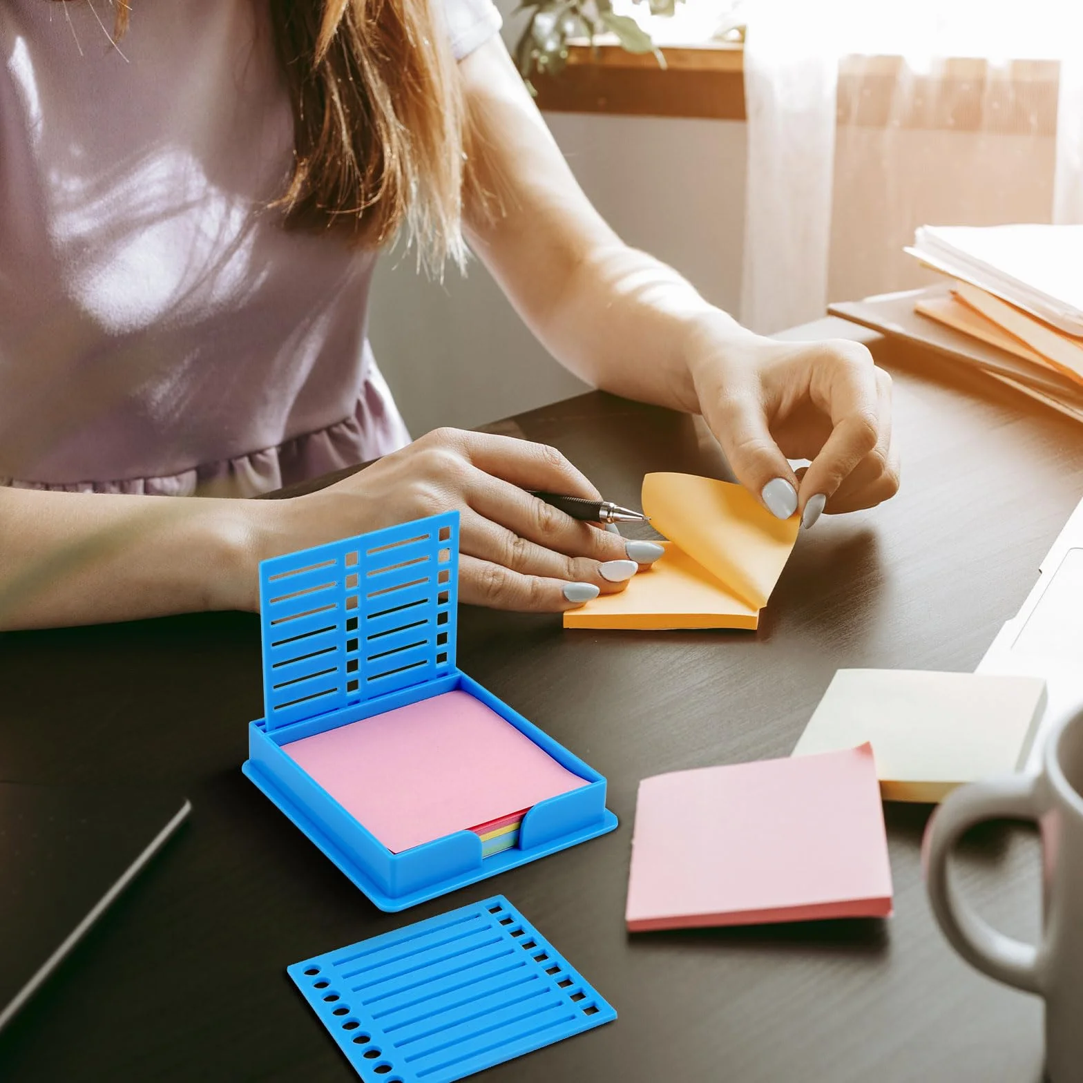 Szablon Karteczek Samoprzylepnych 7,6x7,6cm Organizator Dozownik Niebieski