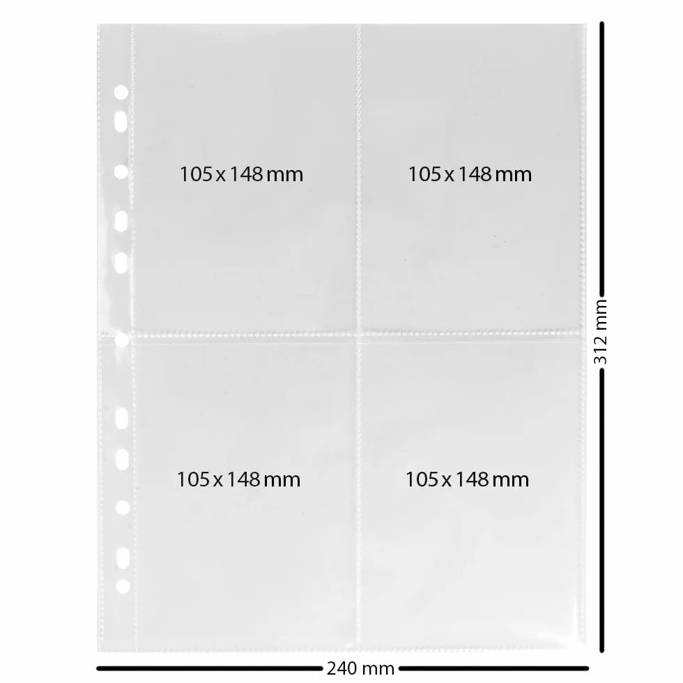 Ideen mit Herz Sammelhüllen | Klarsichthüllen | Prospekthüllen | DIN A4 | 4-geteilt | 4 Fächer je 10,8 x 15,2 cm | glasklar | 50 Stück | Fotohüllen | Postkartenhüllen