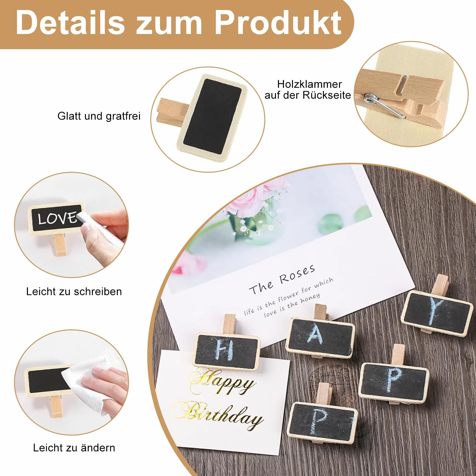 60 drewnianych mini tablic z klipsem, 4 x 2 cm, prostokątne, małe, małe tablice do opisywania, dekoracyjne klamerki, drewniane tablice, mini tablice z drewna, do roślin, notatek, na imprezę, food