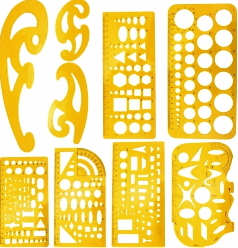 KAHEIGN 9szt. Zestaw krzywych francuskich i szablonów linii pomiarowych, geometryczne szablony rysunkowe, plastikowe linijki pomiarowe do rysowania, inżynierii, projektowania, budownictwa, szkoły