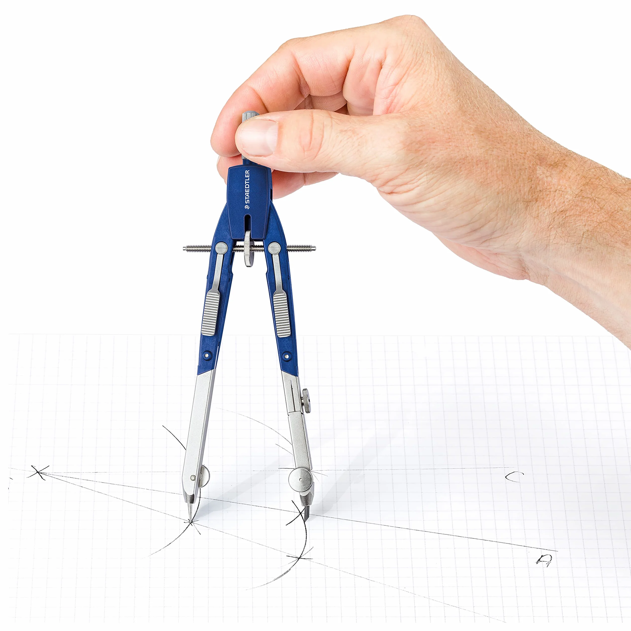 STAEDTLER Mars Comfort 552 01 cyrkiel, cyrkiel z szybką regulacją, wymienna igła, zginane uda, średnica koła kreślarskiego: 350 mm, długość: 170 mm, kolor: niebieski, srebrny, etui z klapką