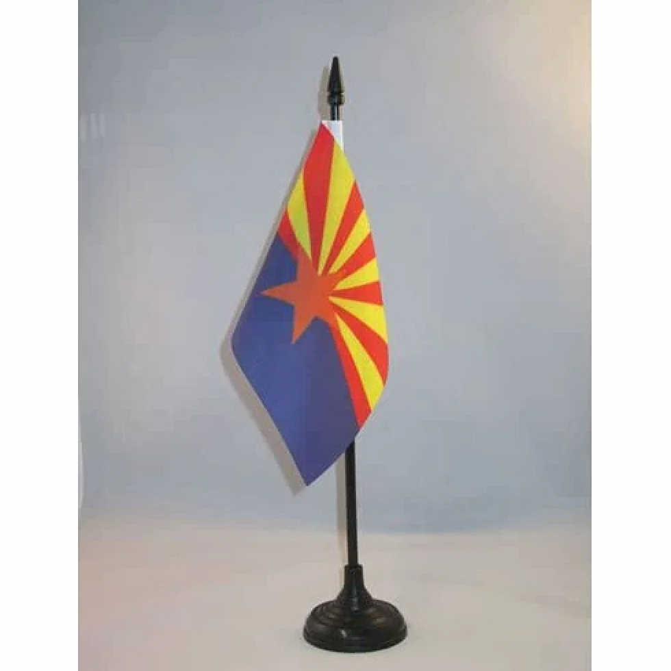 Drapeau de Table Arizona Socle Hampe Plastique, 15cm x 10cm, Noir