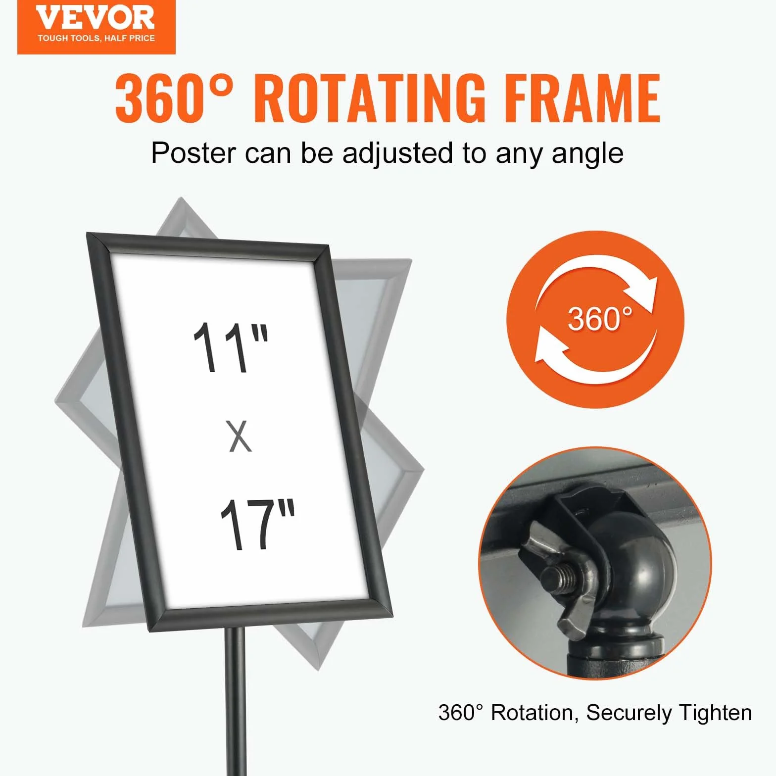 VEVOR Stojak na plakaty 420 x 297 mm, stojak na stojak, obrót o 360°, regulowana wysokość 850-1357 mm, aluminiowa tablica wyników z ciężką podstawą i folią PCW do informacji