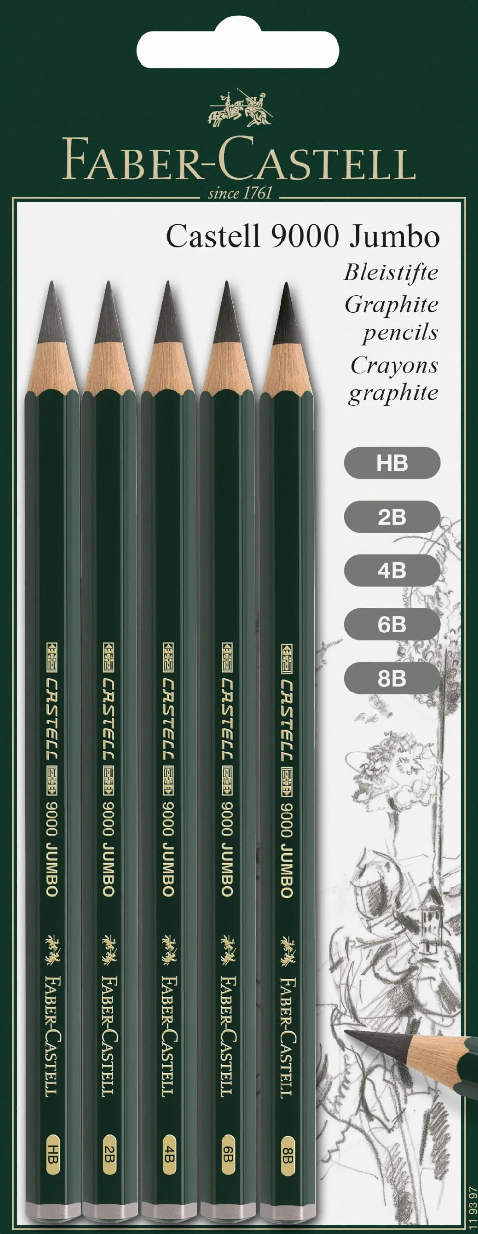 FABER-CASTELL CASTELL 9000 Jumbo ołówki HB 2B 4B 6B 8B zestaw 5 sztuk