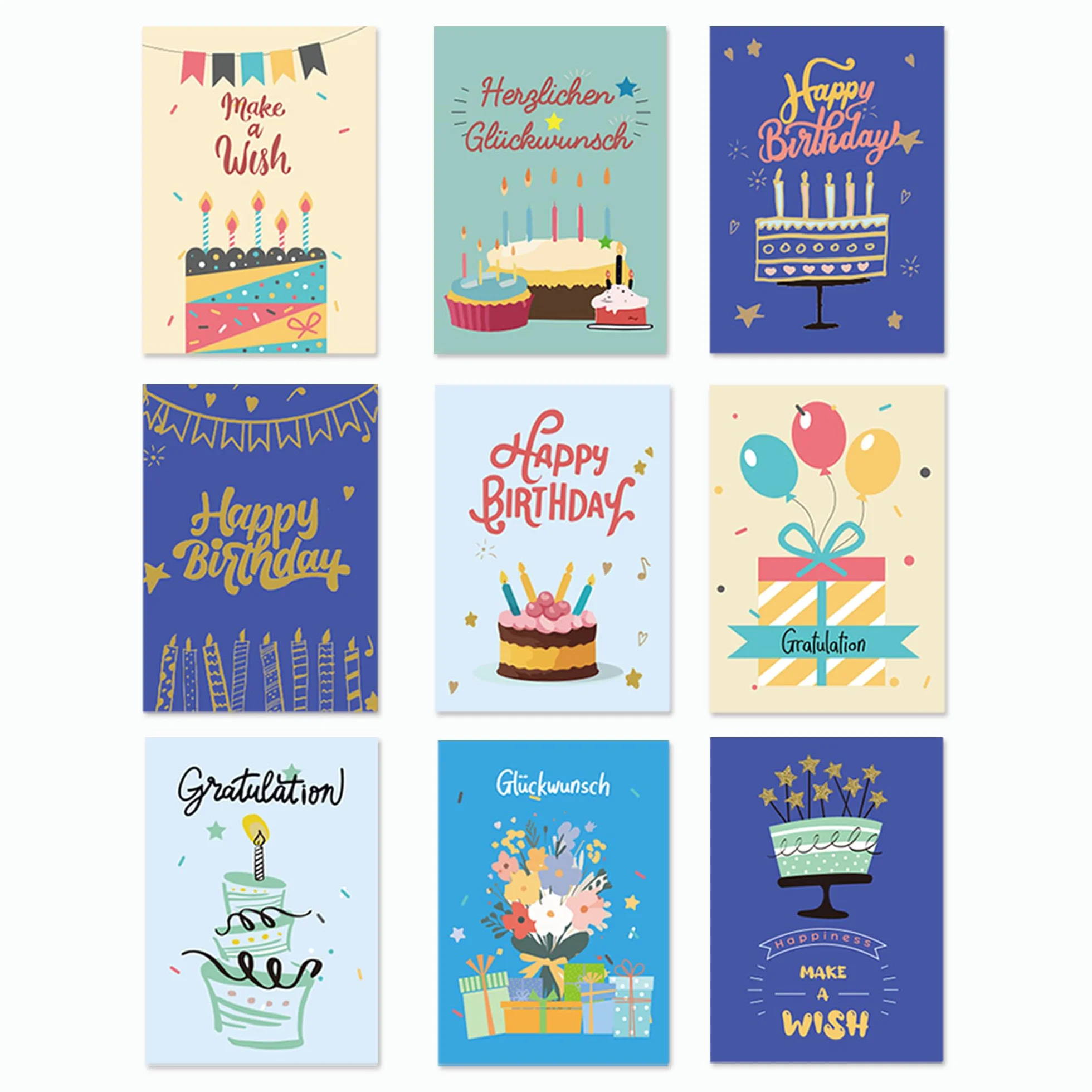 BIROYAL Zestaw 27 kartek urodzinowych z kopertą dla dzieci Happy Birthday