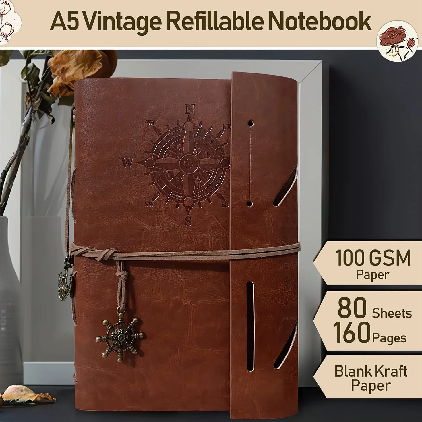 Notatnik ze skóry PU A5 z papierem kraft do wielokrotnego napełniania w stylu vintage z możliwością wielokrotnego napełniania piękny pamiętnik podróżny segregator na kółkach szkicownik notatnik w stylu vintage
