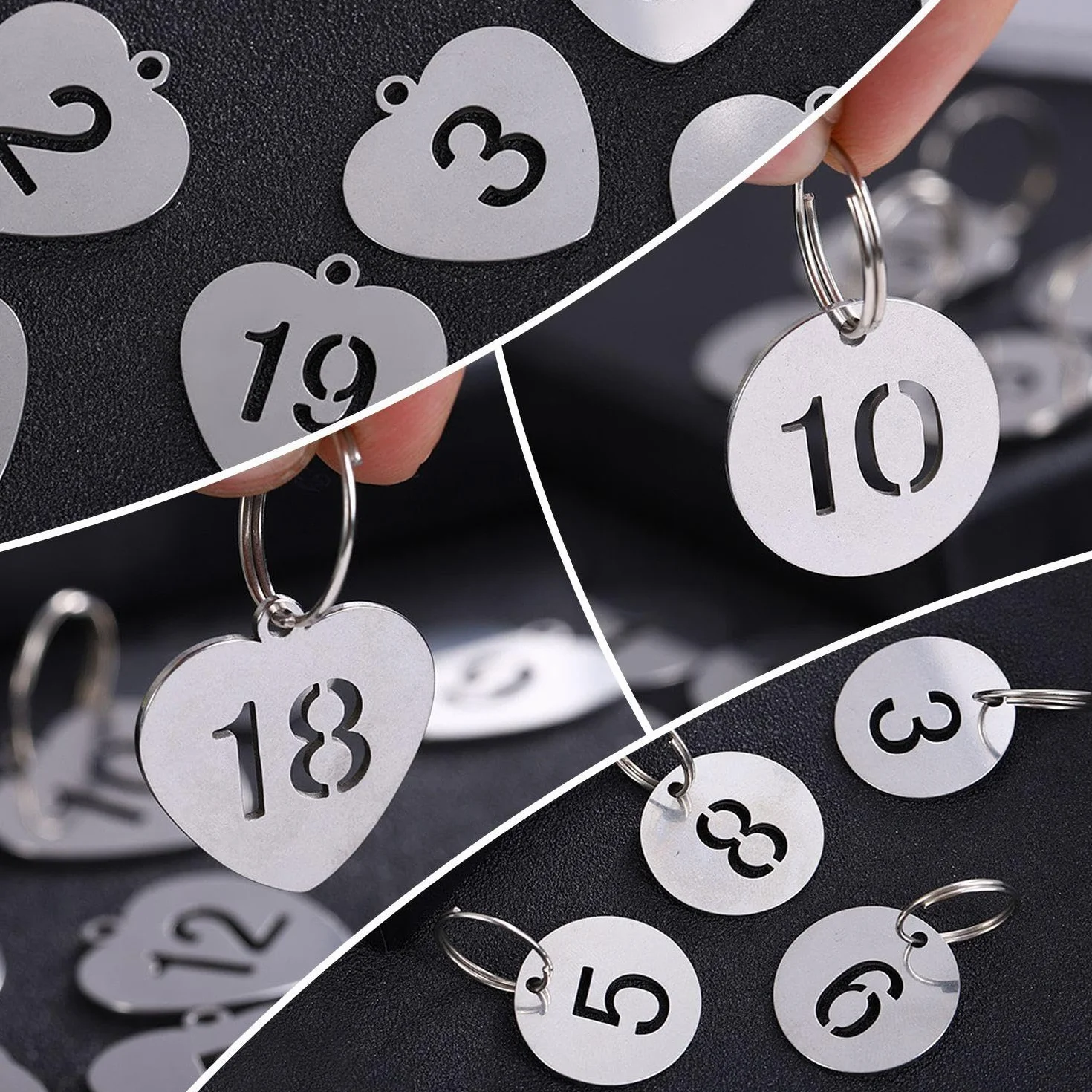 20 sztuk cyfrowych tabliczek miłosnych, okrągłych tabliczek, numerów, 1-10, numeryczne tabliczki ze stali nierdzewnej, numerowane breloczki, zawieszki do tablic rejestracyjnych