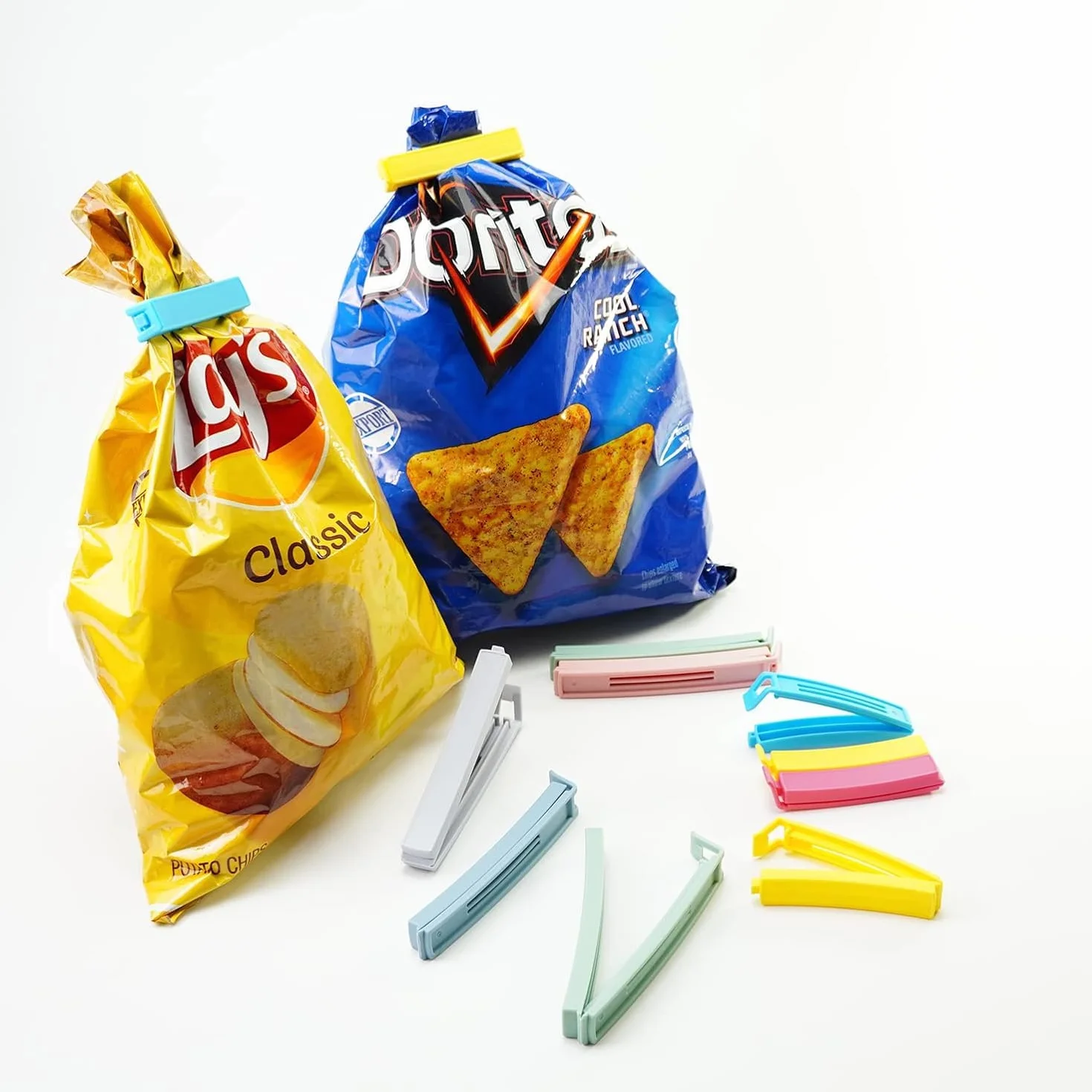 Yarall 32 szt. Klipsy do żywności i torebek – zakrzywione plastikowe klipsy do przechowywania chipsów i żywności, 2 rozmiary (11 cm x 20 i 7,8 cm x 12)
