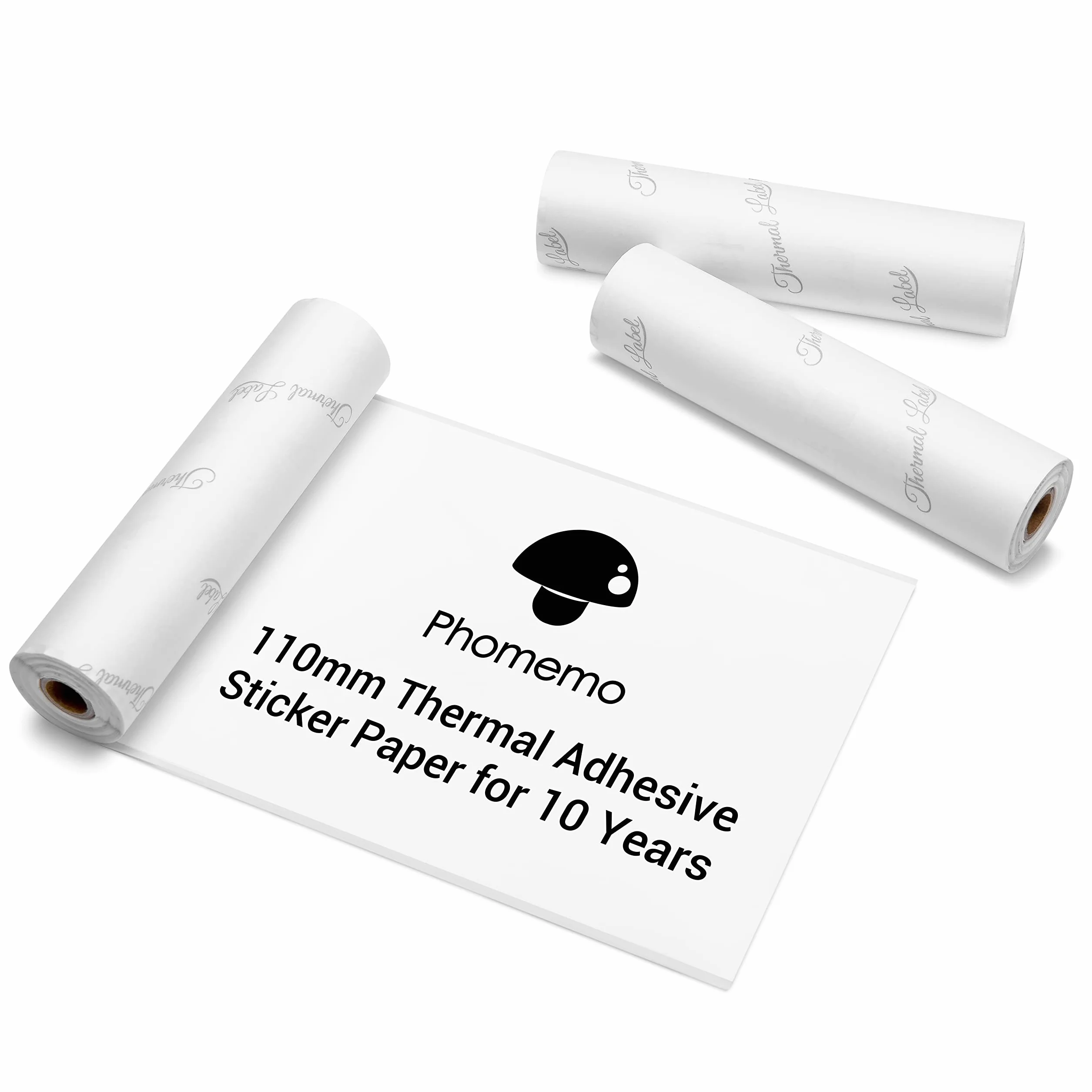 Phomemo Biały samoprzylepny papier termiczny 110mm, kompatybilny z Phomemo M04S/M04AS bezprzewodowa drukarka do telefonów komórkowych, 110mm x 3,5m (4,33 "x 138"), czasopism, edukacji,naklejek,3 rolki