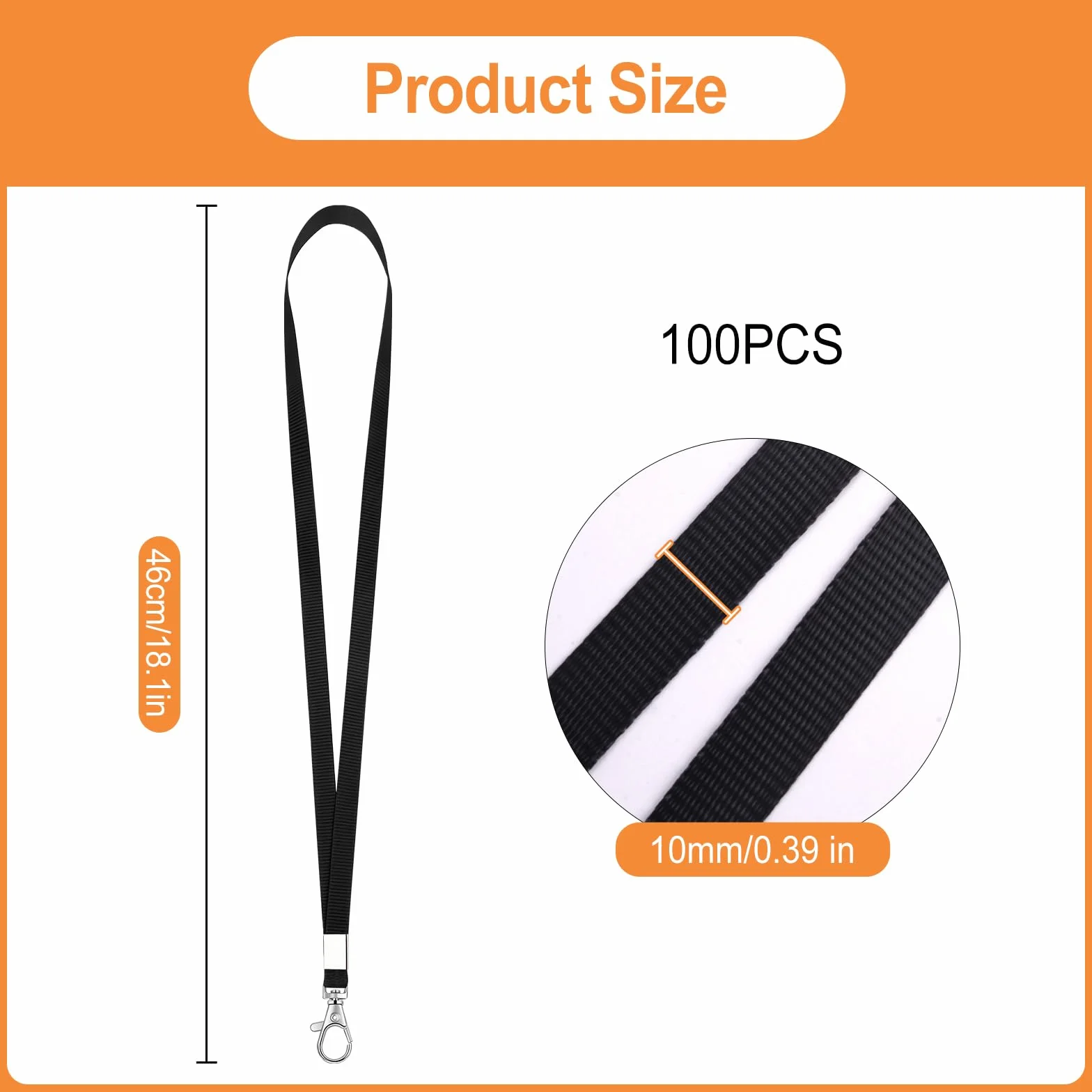 Smycz do kluczy 100 sztuk czarna 46 cm metalowy obrót