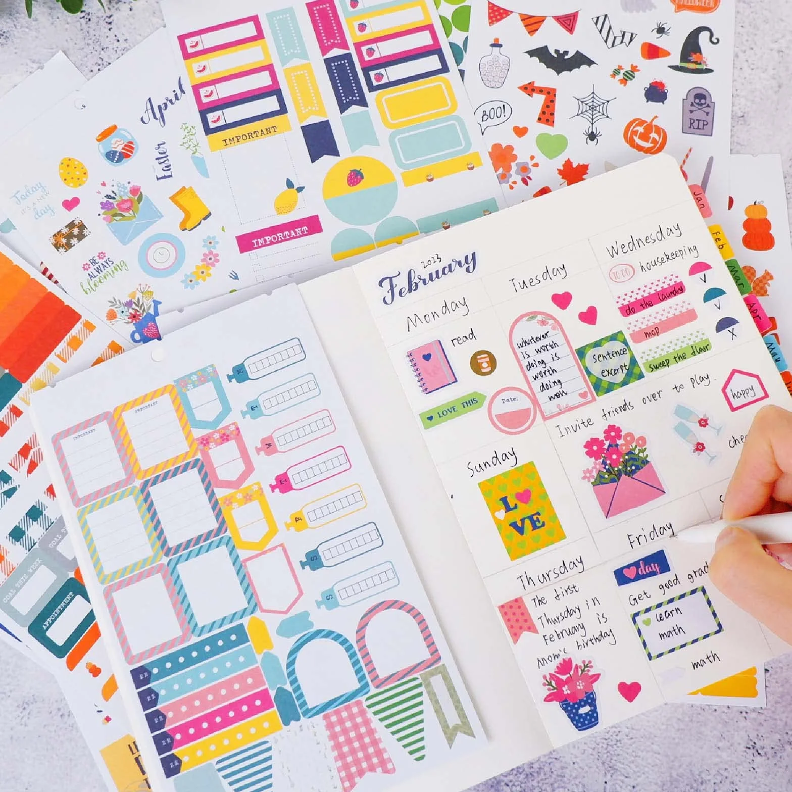 1345PCS Naklejki Agenda, 28 Arkuszy Planner Naklejki Bullet Journal, Planowanie Pracy, Budżetu i Dekoracji