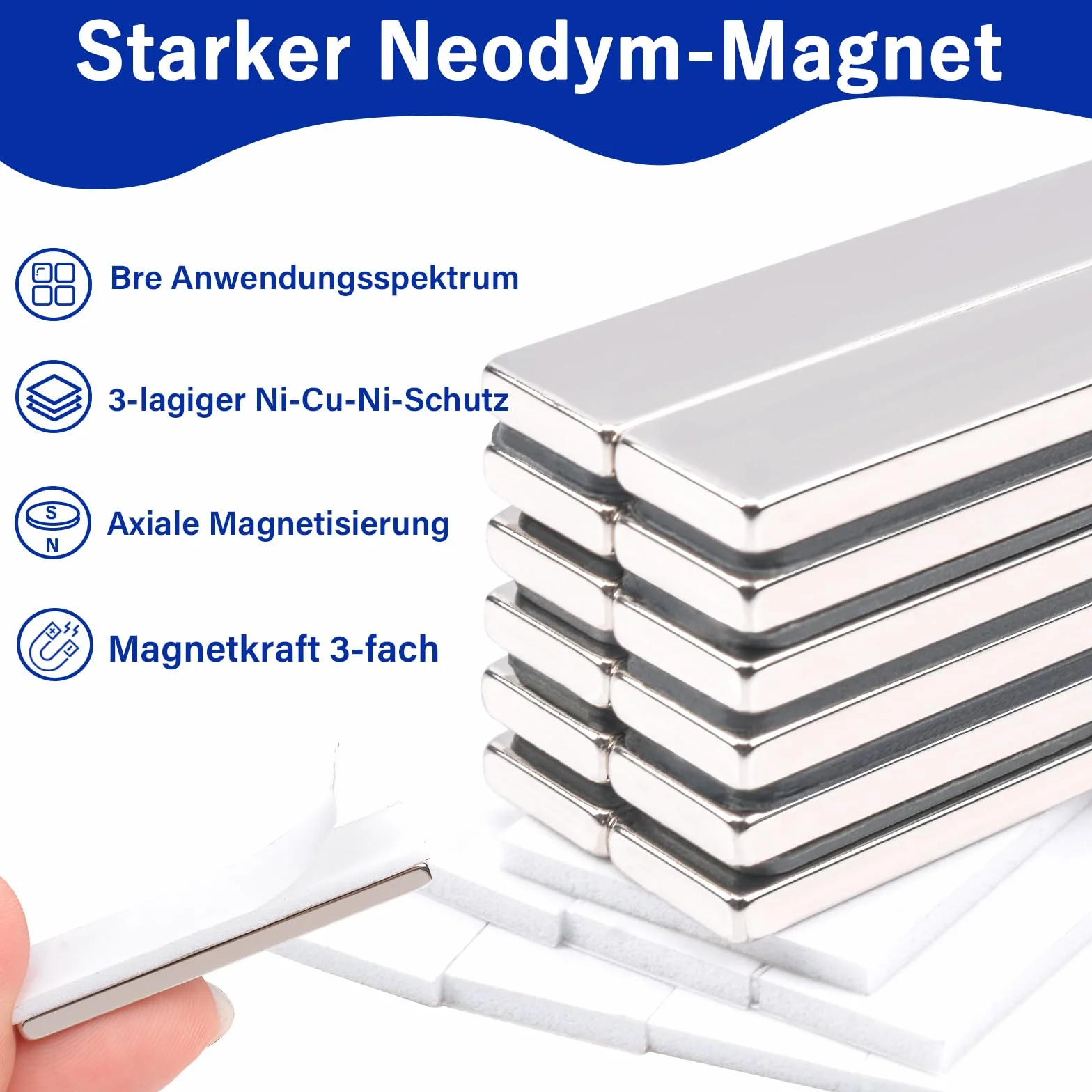 Magnesy neodymowe prostokątne 20x10x3 mm samoprzylepne do tablic magnetycznych