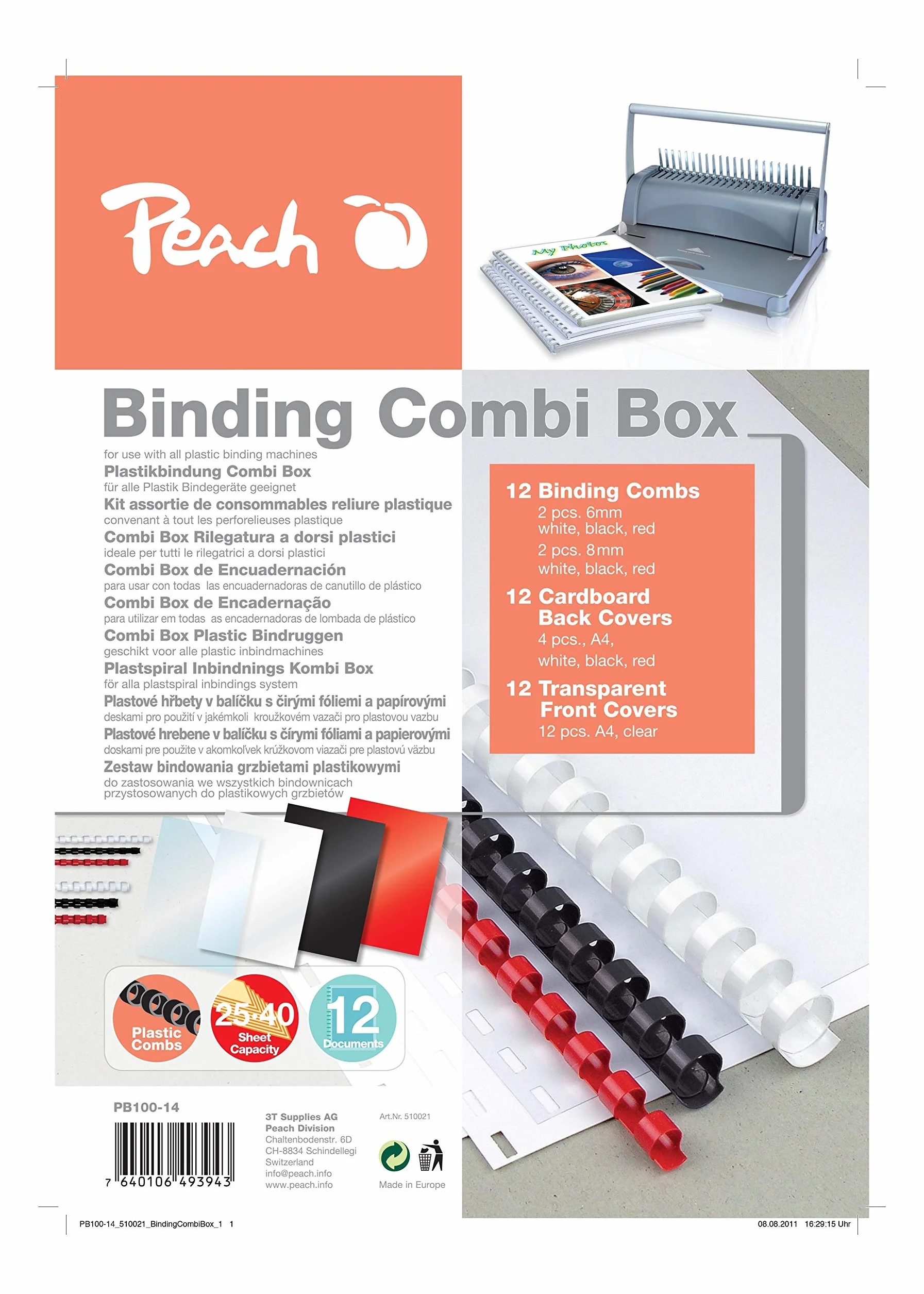 Peach PB100-14 36-częściowy zestaw do bindowania plastiku na 12 dokumentów, DIN A4