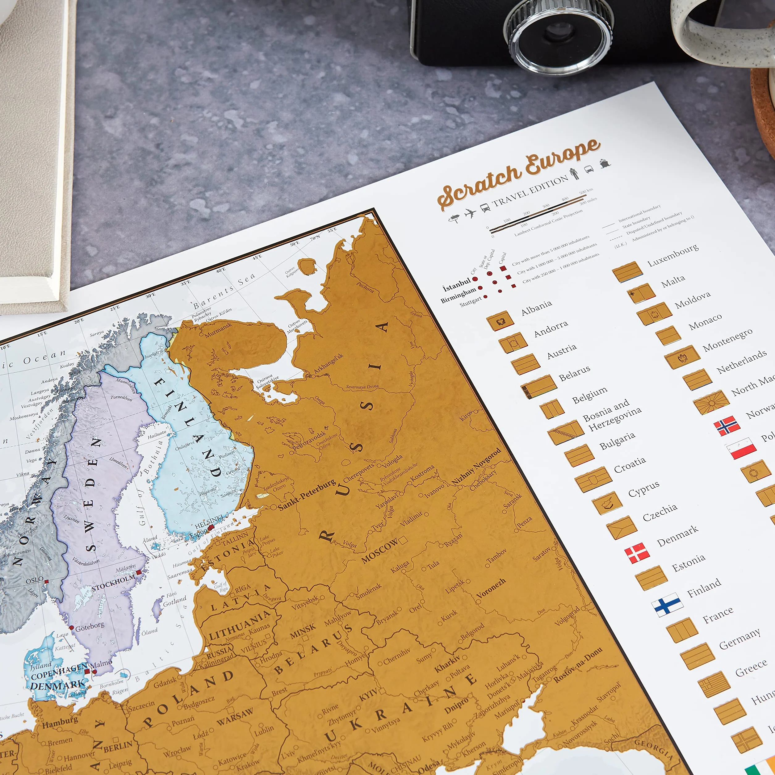 Zdrap mapę Europy – zdrap miejsca, które podróżujesz! - Szczegóły kartograficzne - 42 x 29,7 cm