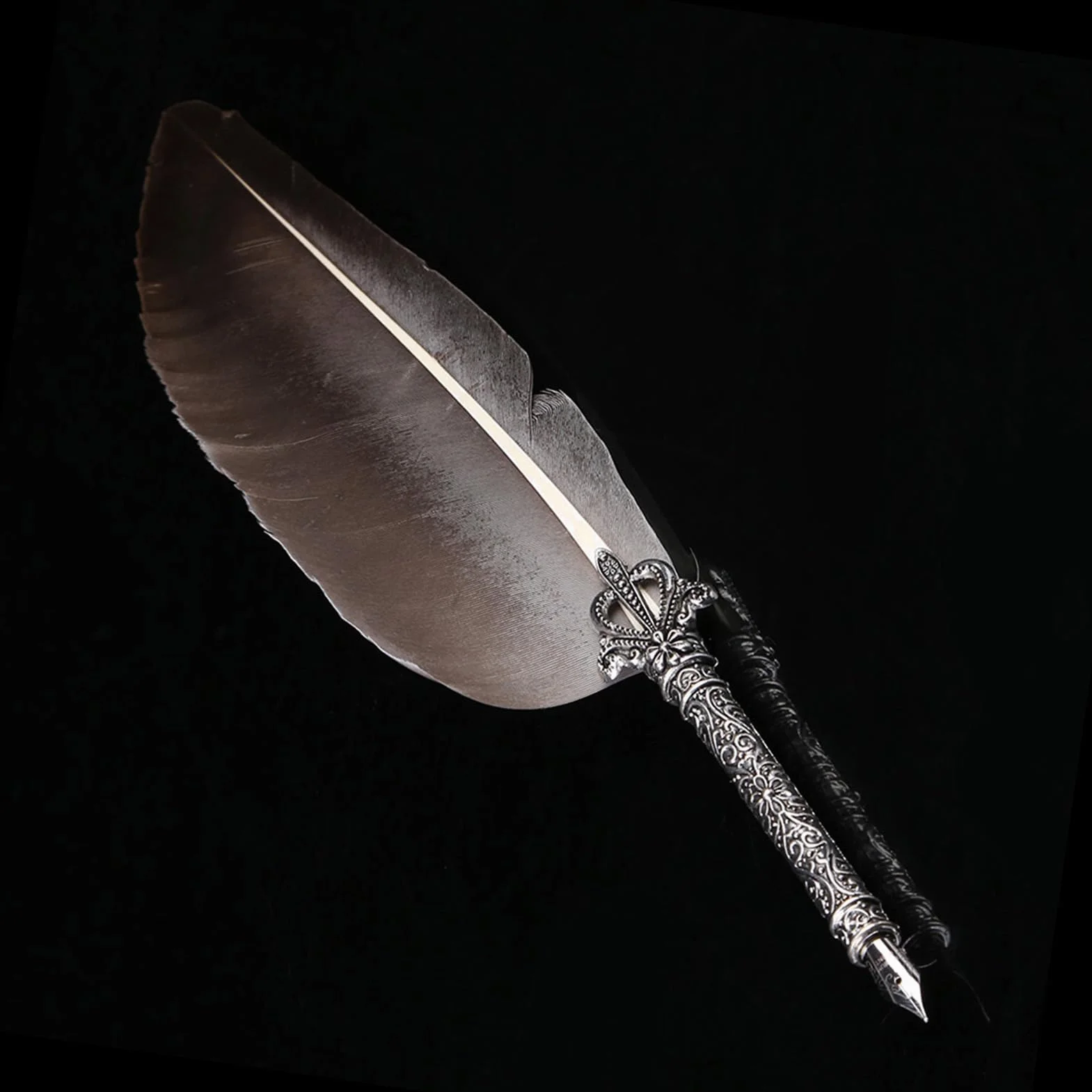 Stalówka Garosa Vintage Feather, Stalówka Z Antycznej Angielskiej Kaligrafii Dip Quill Pen Zestaw Do Pisania, Metalowy Wygląd Rzeźbienia, Papiernicze Pudełko Z 5 Stalówkami (Czarne)