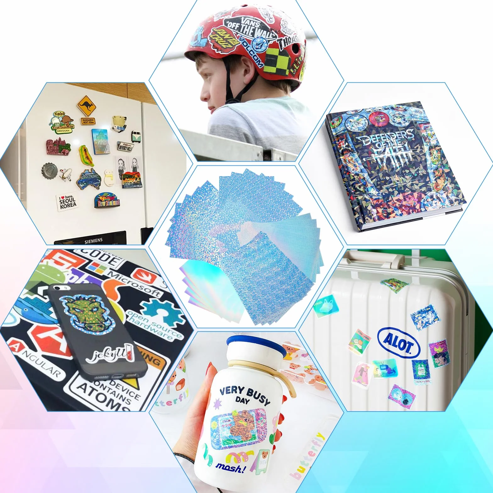 20 sztuk naklejek holograficznych A4, opalizujących, do drukowania na atramentowe drukarki, papier brokatowy do majsterkowania, 5 stylów