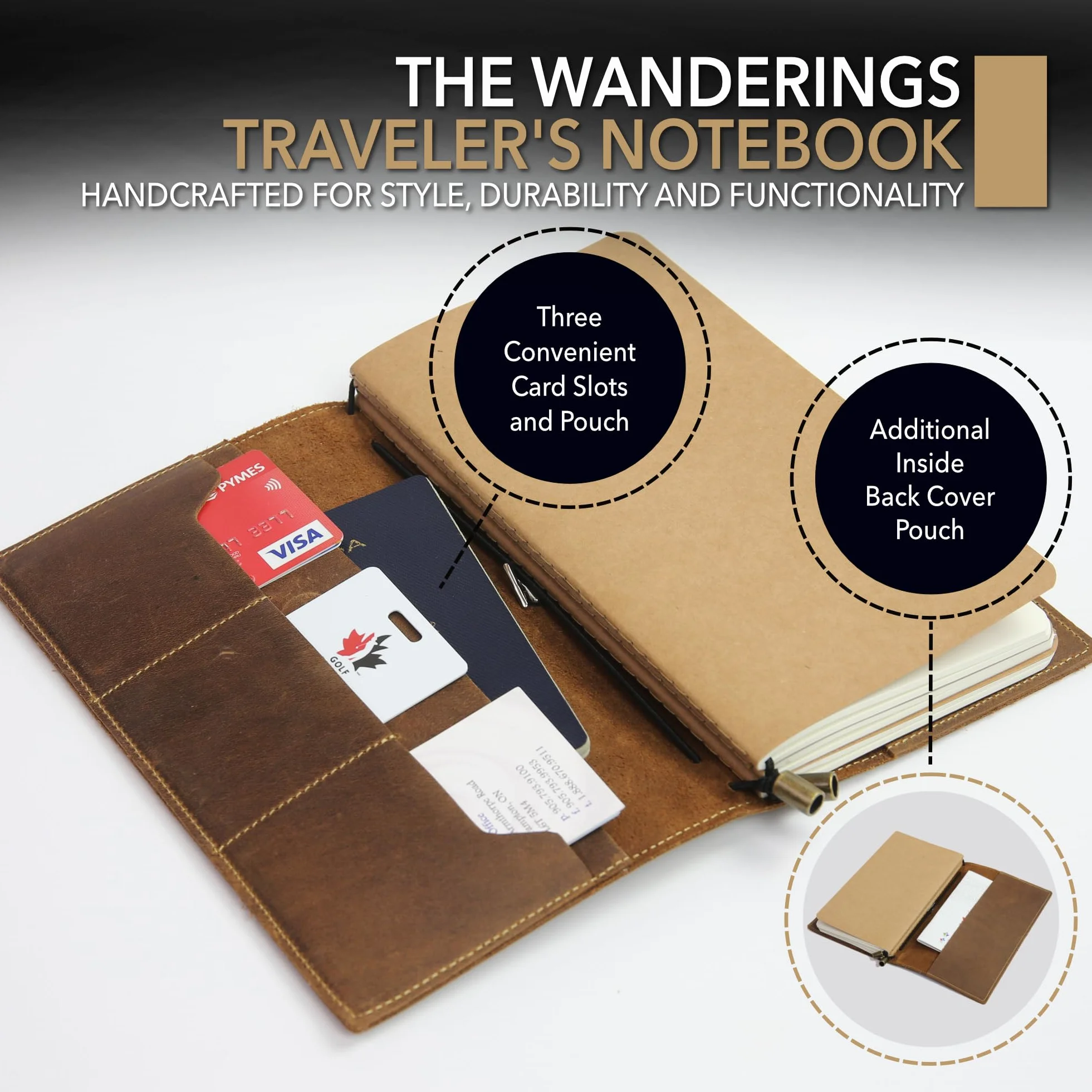WANDERINGS Skórzany notatnik organizer 22 x 11,5 cm prawdziwa skóra