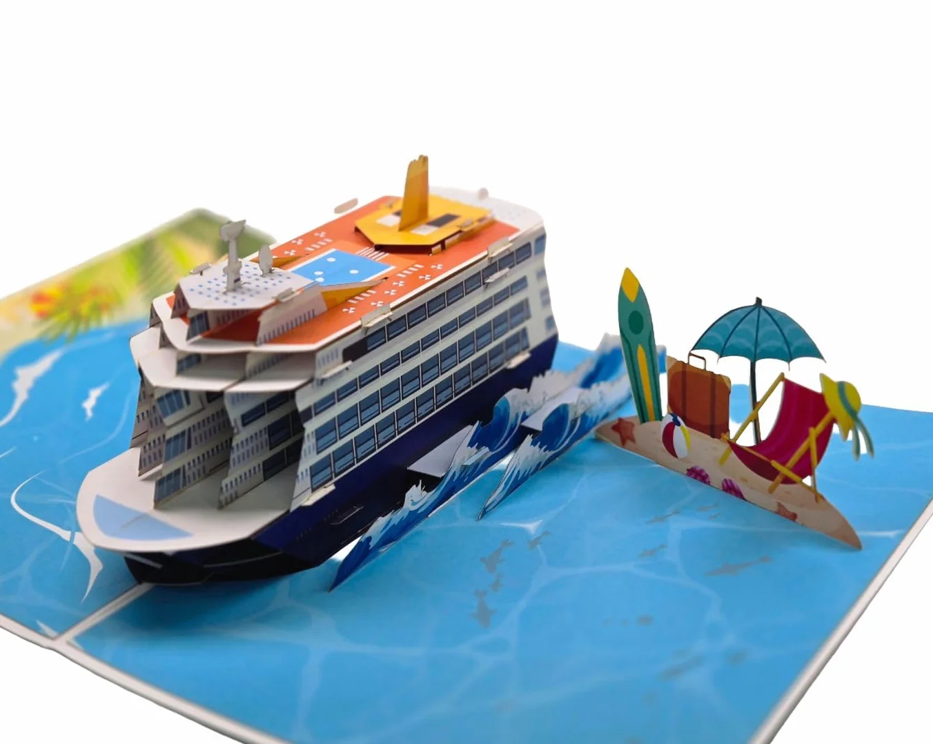 Pop-Up Kartka z życzeniami statek wycieczkowy 3D – kartka wakacyjna z kopertą – ręcznie robiona kartka składana z motywem statku – 30 x 20 x 8 cm – morska karta podarunkowa na podróż, urodziny