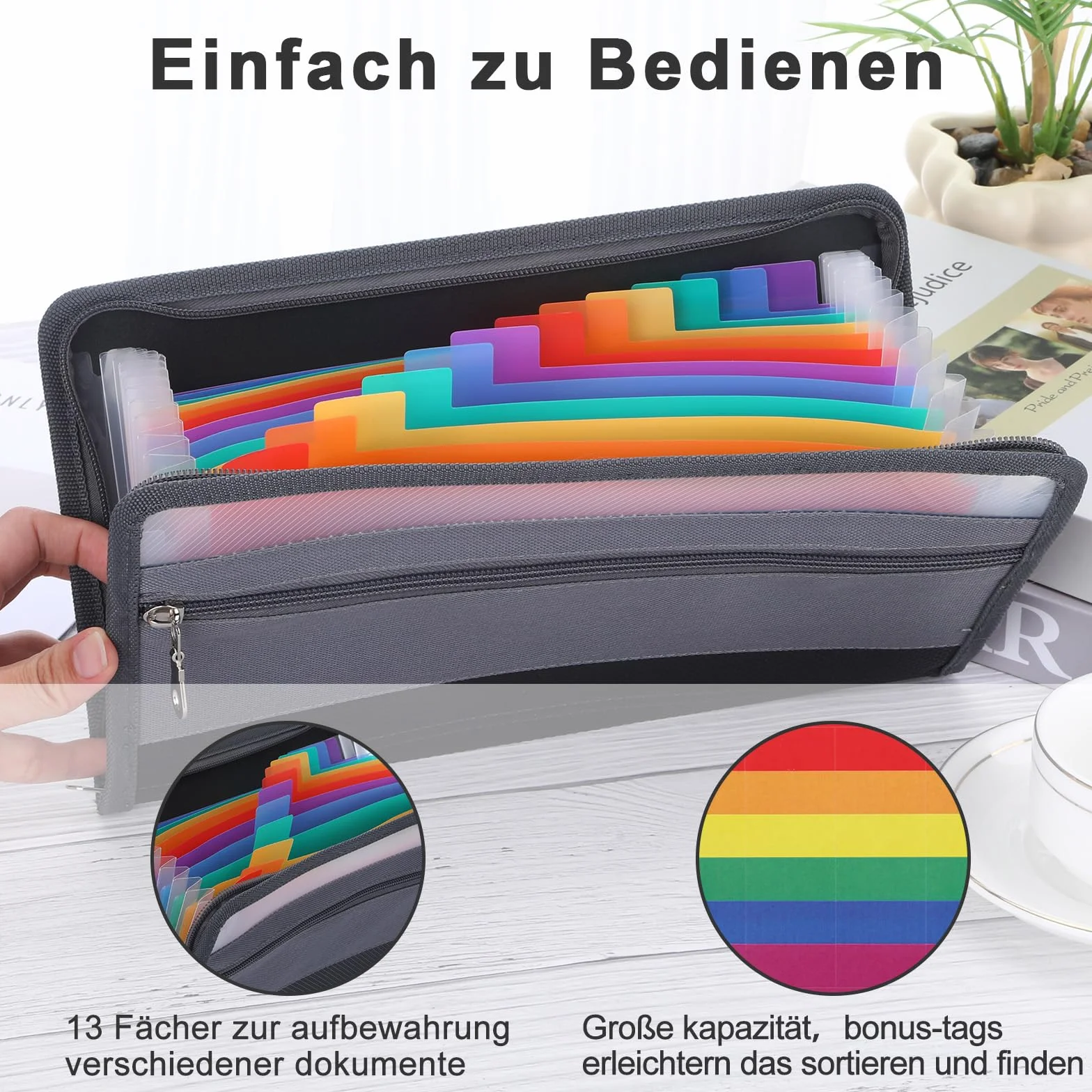 Teczka z przegródkami, A5, teczka na dokumenty z zamkiem błyskawicznym, 13 przegródek, organizer na dokumenty, format A5, z przegródkami, na pieniądze, książki, z przegródkami na pieniądze, czeki