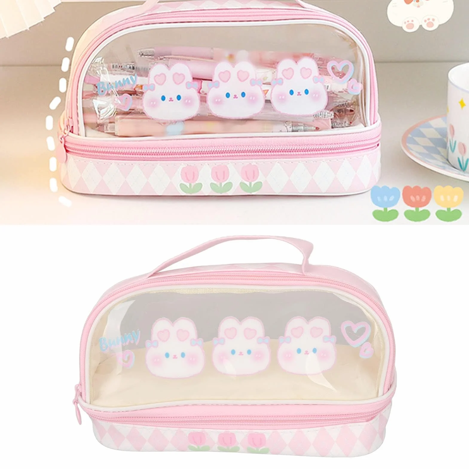 Piórnik Kawaii różowy duża pojemność dla dziewcząt dzieci nastolatków