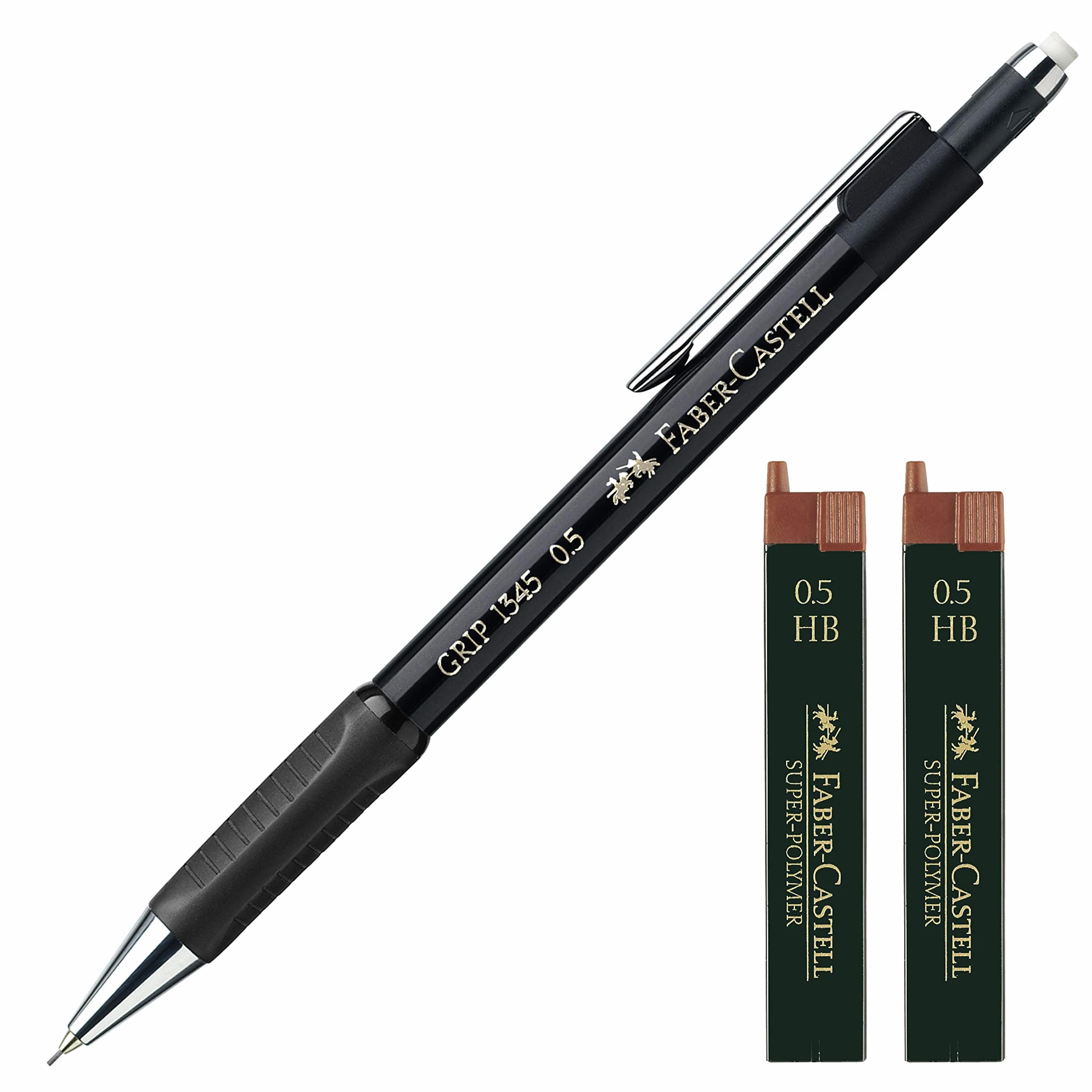 Faber-Castell 1345 99 – uchwyt do ołówków automatycznych, grubość wkładu: 0,5 mm (czarny z 24 wkładami zapasowymi)