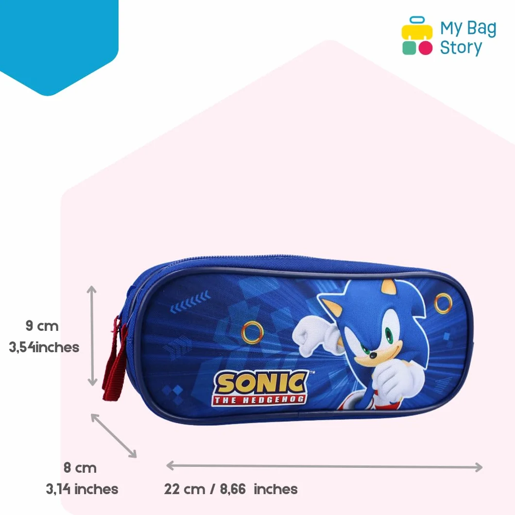 mybagstory - Piórnik z dwoma przegródkami - dla dzieci - szkoła, przedszkole, przedszkole, chłopiec, rozmiar 22 cm, pomysł na prezent dla dziewczynki, Sonic - Niebieski, Klasyczny