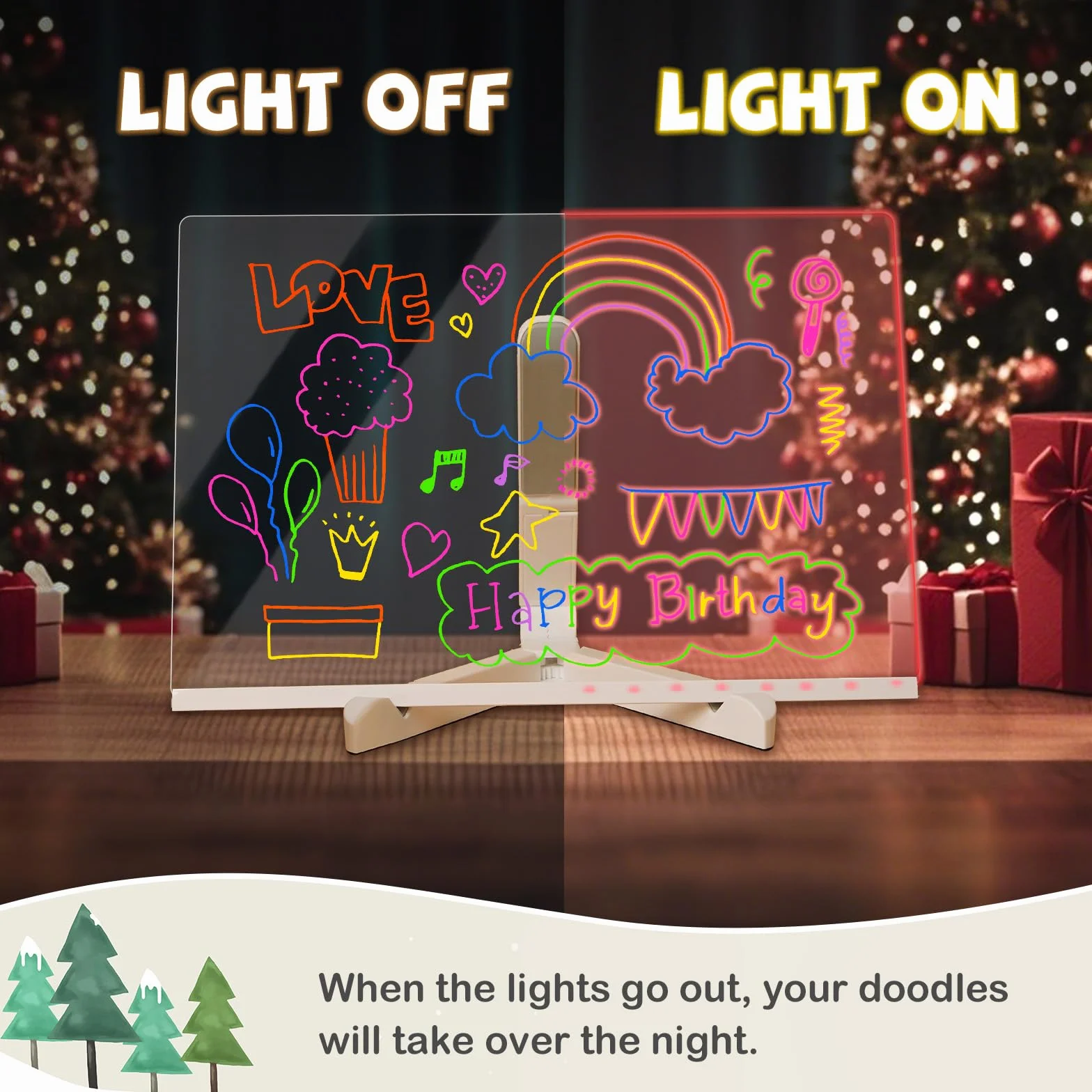 Lustaled Tablica do pisania LED z kolorami, akrylowa tablica do notatek z 7-kolorowym ołówkiem, 30x20 CM z podstawą, LED-tablica do rysowania dla dzieci, tablica artystyczna do biura, szkoły, domu