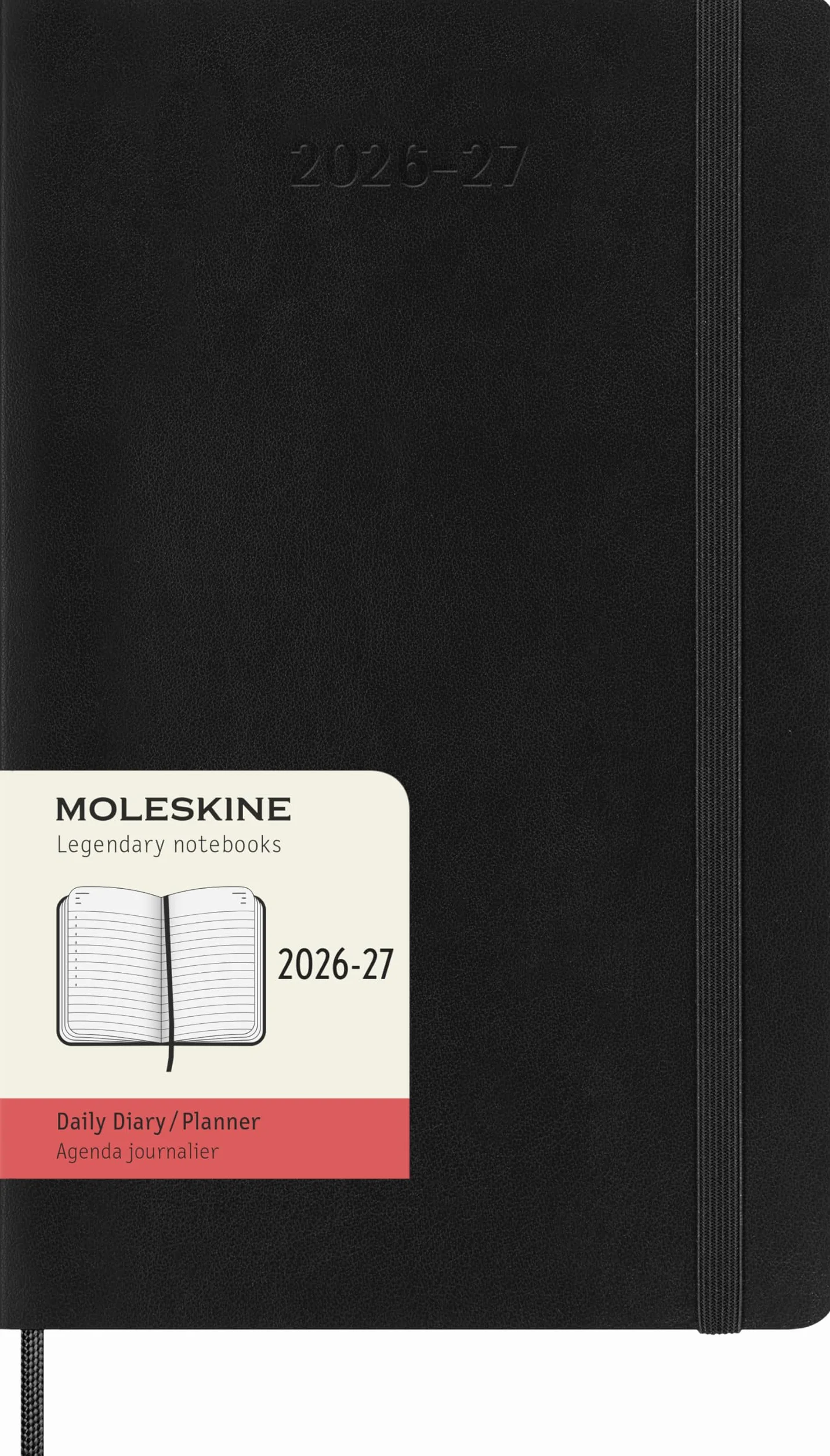 Moleskine Kalendarz dzienny 2026-2027 – 18-miesięczny kalendarz z miękką okładką i zamknięciem na gumkę, kolor czarny, rozmiar L 13 x 21 cm