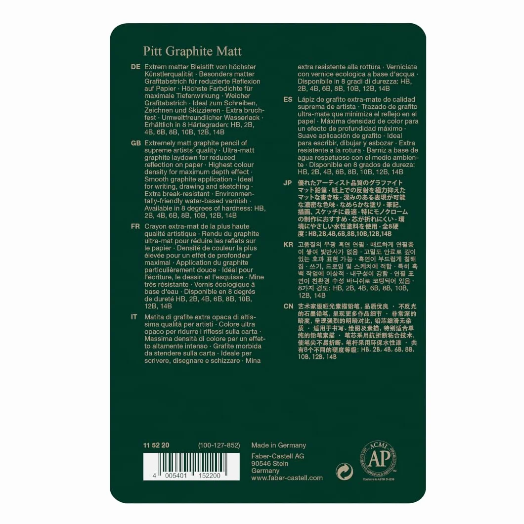 FABER-CASTELL 115220 – zestaw ołówków Pitt Graphite Matt, 11 sztuk, w zestawie z gumką do papieru, gumką do mazania i temperówką