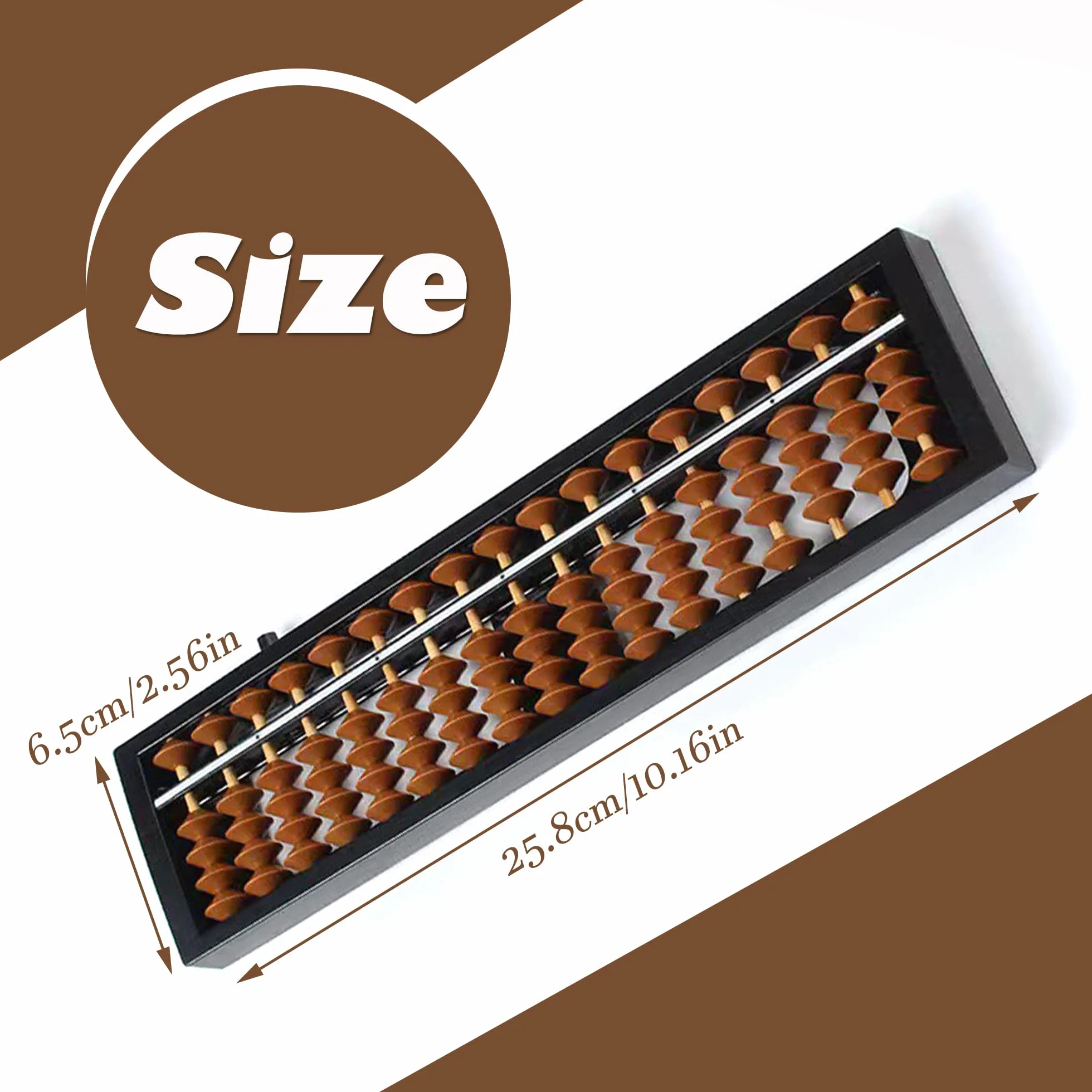 Soroban Abacus 13 cyfr, tworzywo sztuczne, arytmetyka, liczydło, do arytmetyki i liczenia, z przyciskiem resetowania, narzędzie do obliczania matematyki do biura (czarno-brązowy, 17)