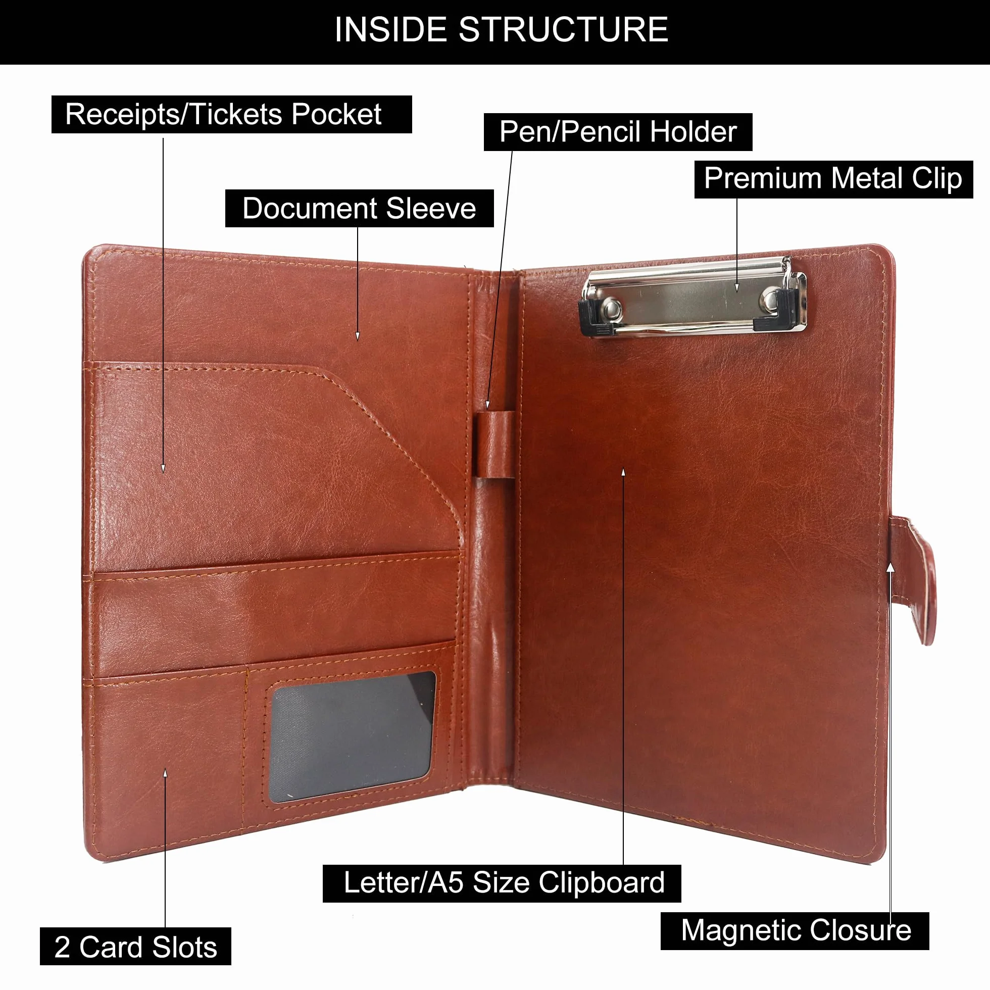 GraduationMall Teczka konferencyjna A5, organizer na dokumenty, skóra PU, brązowy