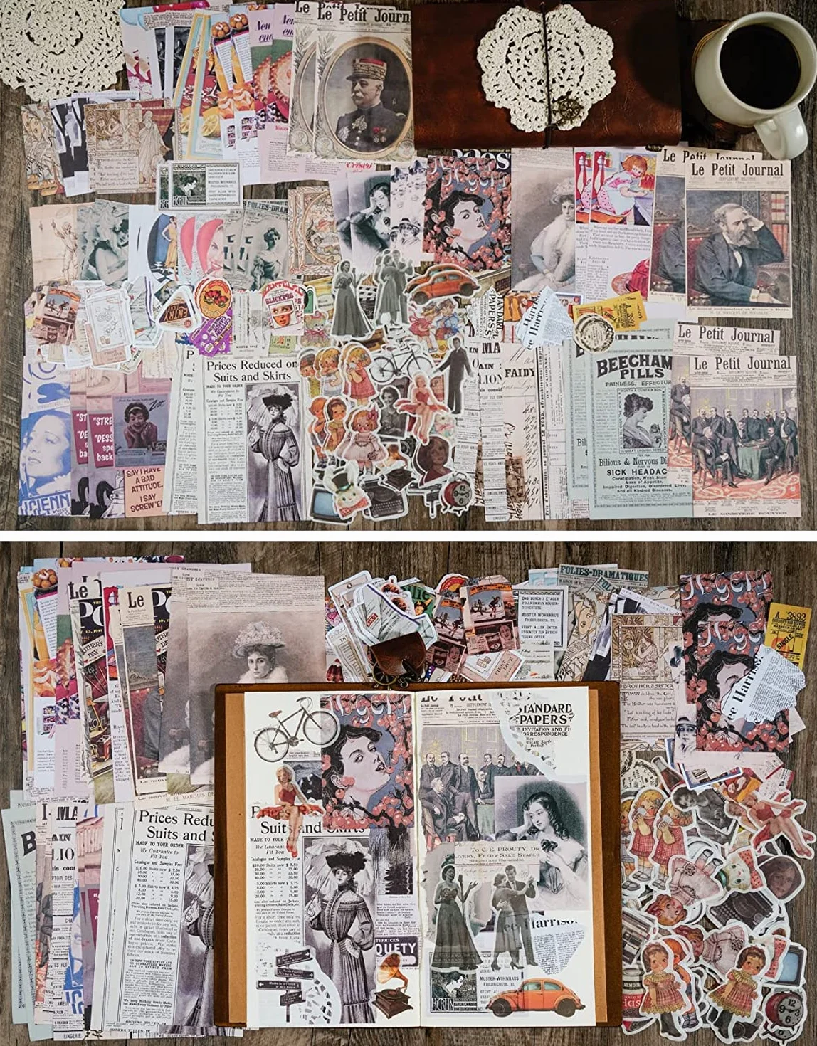 Vintage Scrapbook, 200 sztuk naklejek retro do pamiętnika, pieczęci, scrapbookingu, kalendarza, notatnika, książki do planowania, albumu fotograficznego, dekoracji na zdjęcia, ramki do zdjęć
