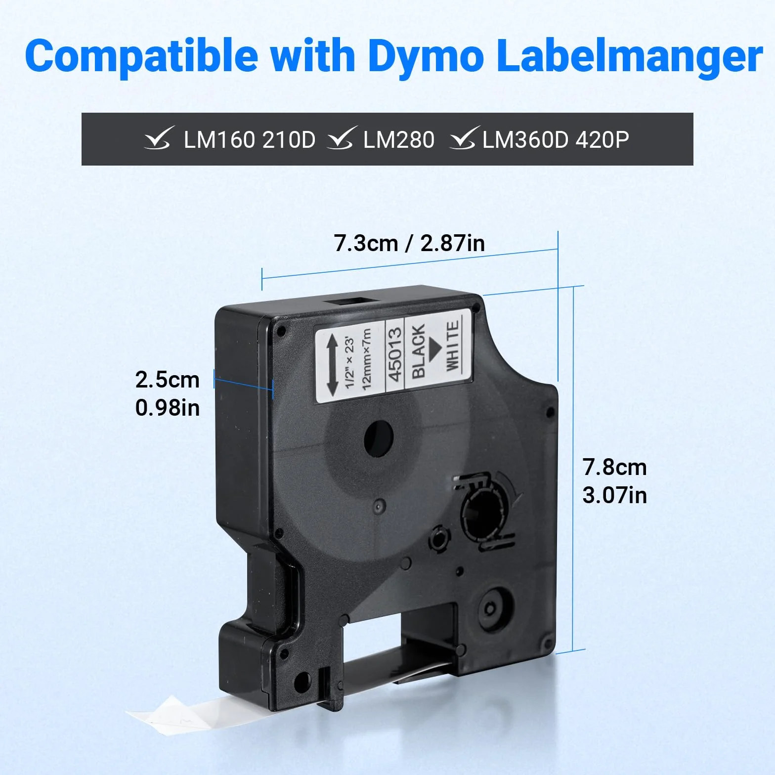 4x taśma do etykiet, kompatybilna z Dynmo D1 12mmx7m, czarna na białym tle, samoprzylepna taśma do etykiet, zamiennik dla Dymo 45013 do LabelManager 160 280 210D 420p LabelWriter 450 Duo