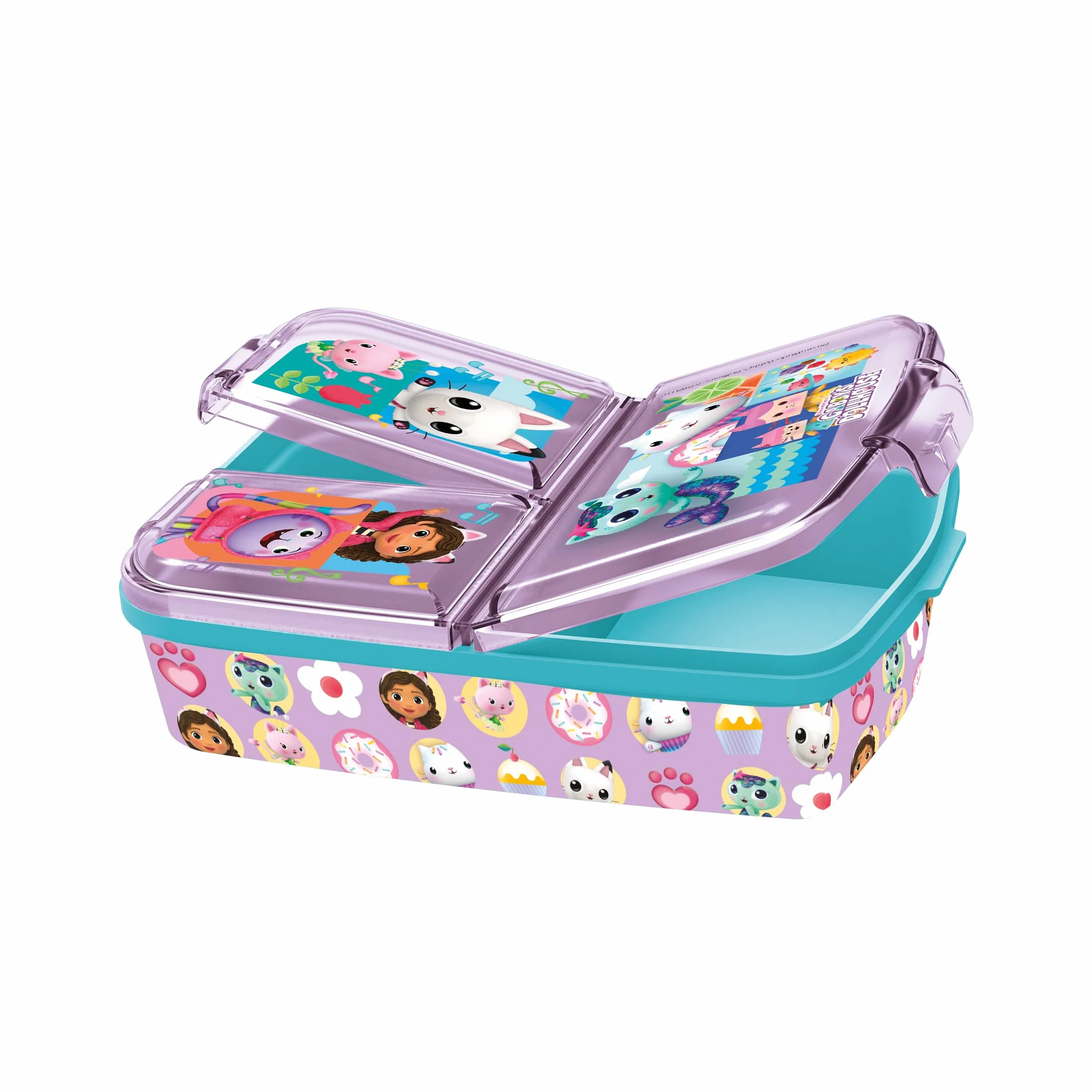 Gabbys Dollhouse Pojemnik na lunch dla dzieci z 3 przegrodami plastikowy z zapięciem na zatrzask