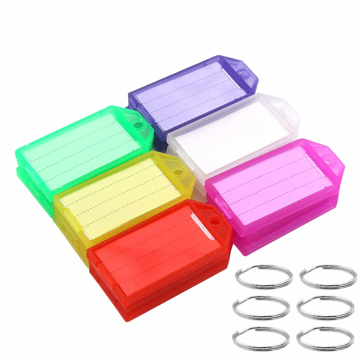 Coideal 60 sztuk wytrzymałych plastikowych zawieszek do kluczy z mocnym pierścieniem i etykietą klapową, kolorowy identyfikator, brelok do kluczy, 6 różnych kolorów
