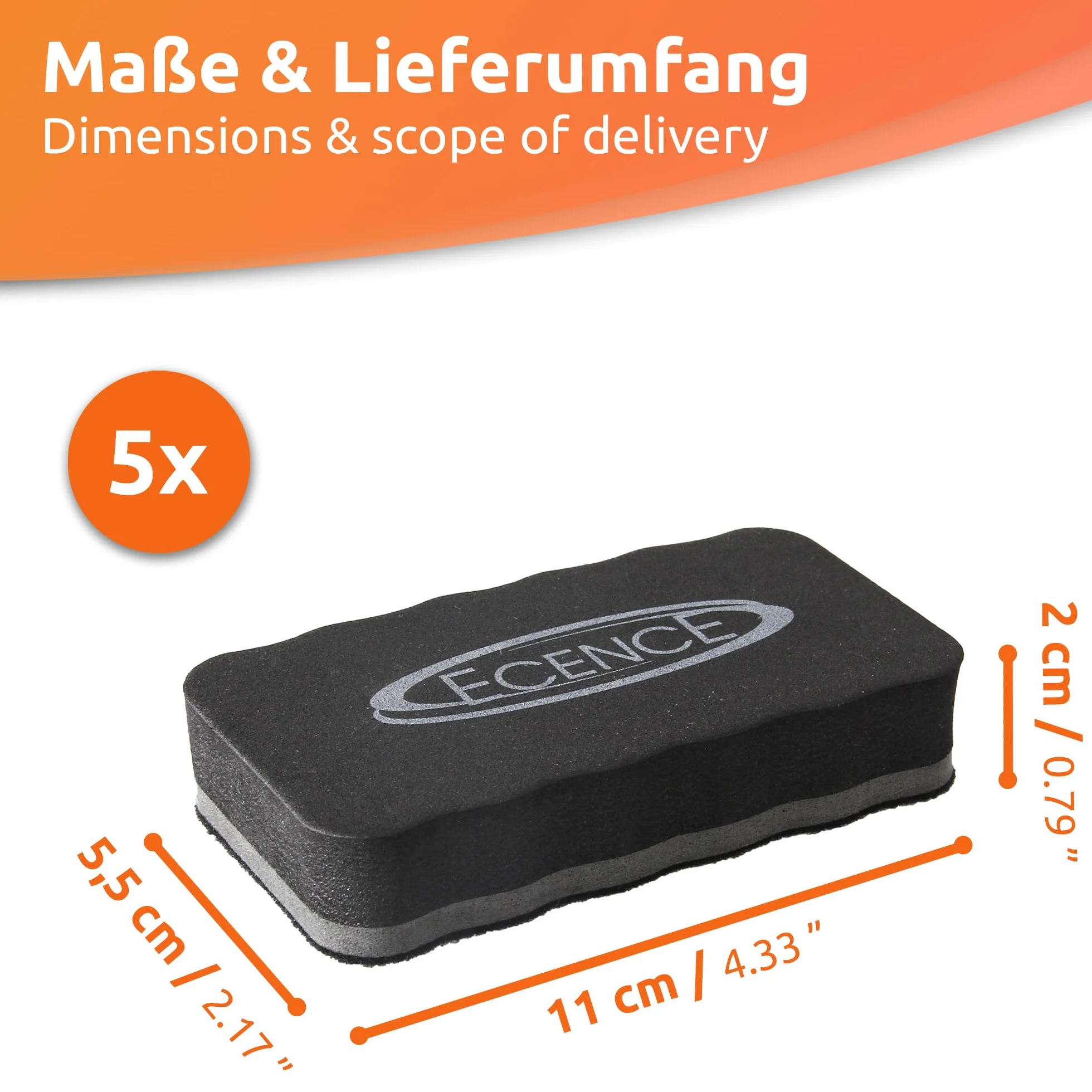 ECENCE Gąbka do tablic suchościeralnych Zestaw 5 sztuk - czyszczenie flipchartów, tablic magnetycznych - czyszczenie na sucho powierzchni metalowych - dokładne czyszczenie, czyste ręce