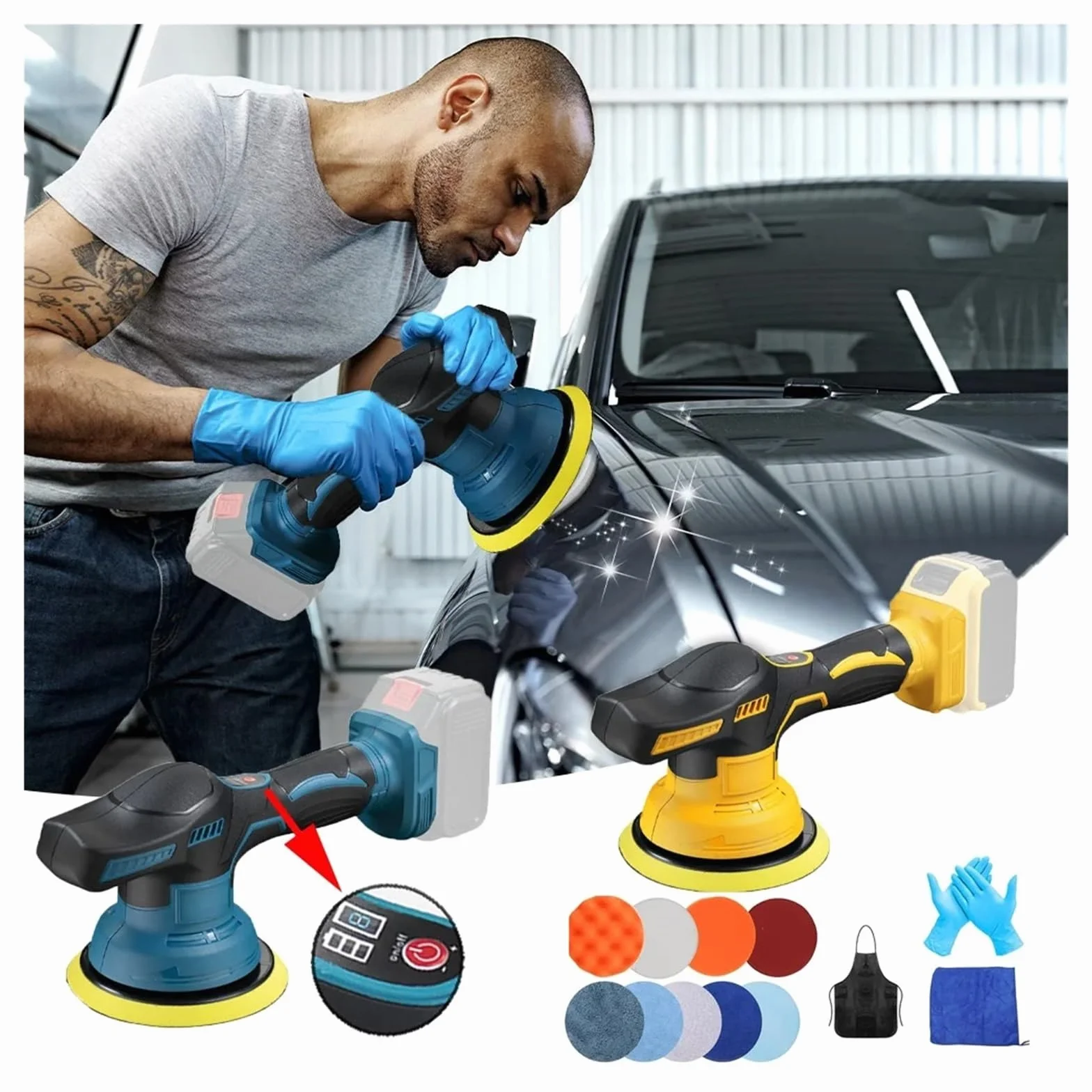 Bezprzewodowa Polerka Samochodowa 8 Biegów Elektryczna Naprawa Woskowania Bezprzewodowa Polerka Polerska Pasuje 18 V-20 V (bez Baterii)(For Dewalt B Set)