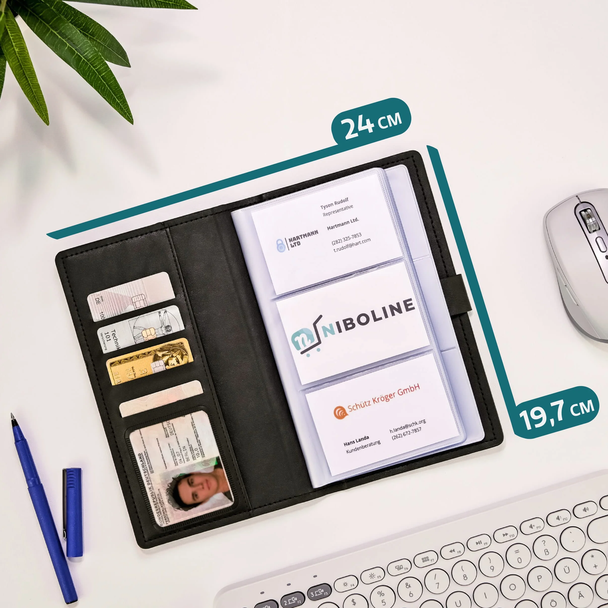 Etui na 300 wizytówek - Oszczędzające miejsce etui na wizytówki, karty kredytowe i paszporty - Przechowywanie wizytówek - Czarny