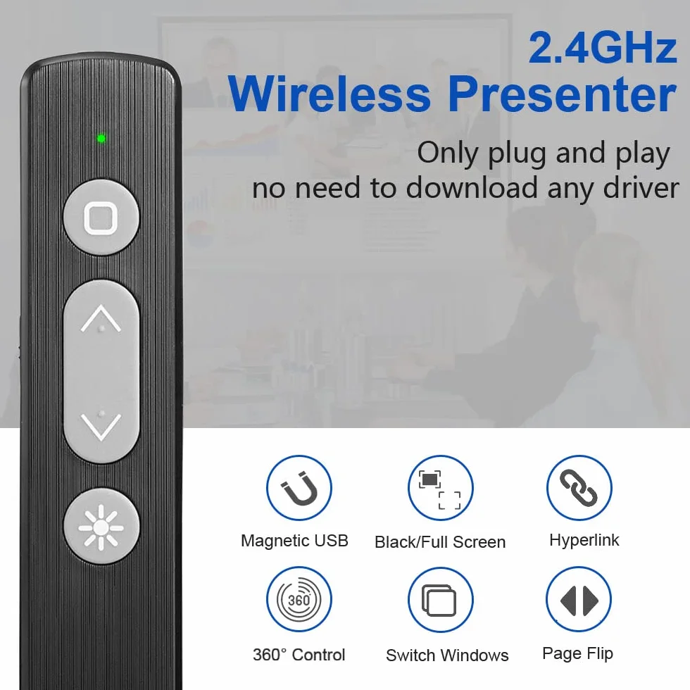 Kinizuxi bezprzewodowy prezenter 2,4 GHz zdalny wskaźnik prezentacji PPT Clicker do komputera Mac laptopa
