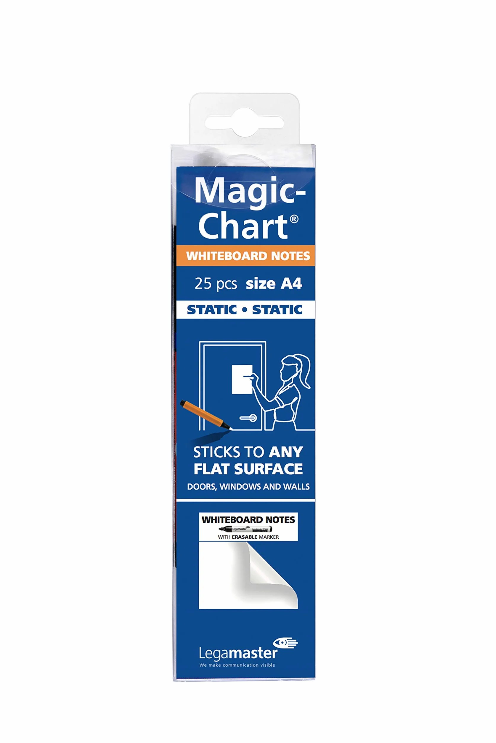 Legamaster 7-159100-A4 Magic-Chart tablica suchościeralna DIN A4, folia elektrostatyczna do różnych powierzchni, zwinięta 25 arkuszy (29,7 x 21 cm)