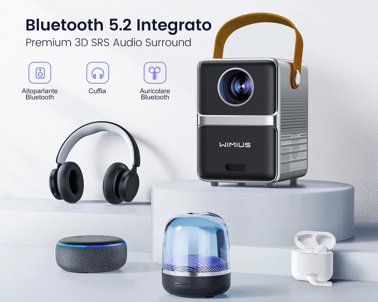 WiMiUS Mini Projektor WiFi Bluetooth 18000 Lumenów Full HD 5G do Kina Domowego