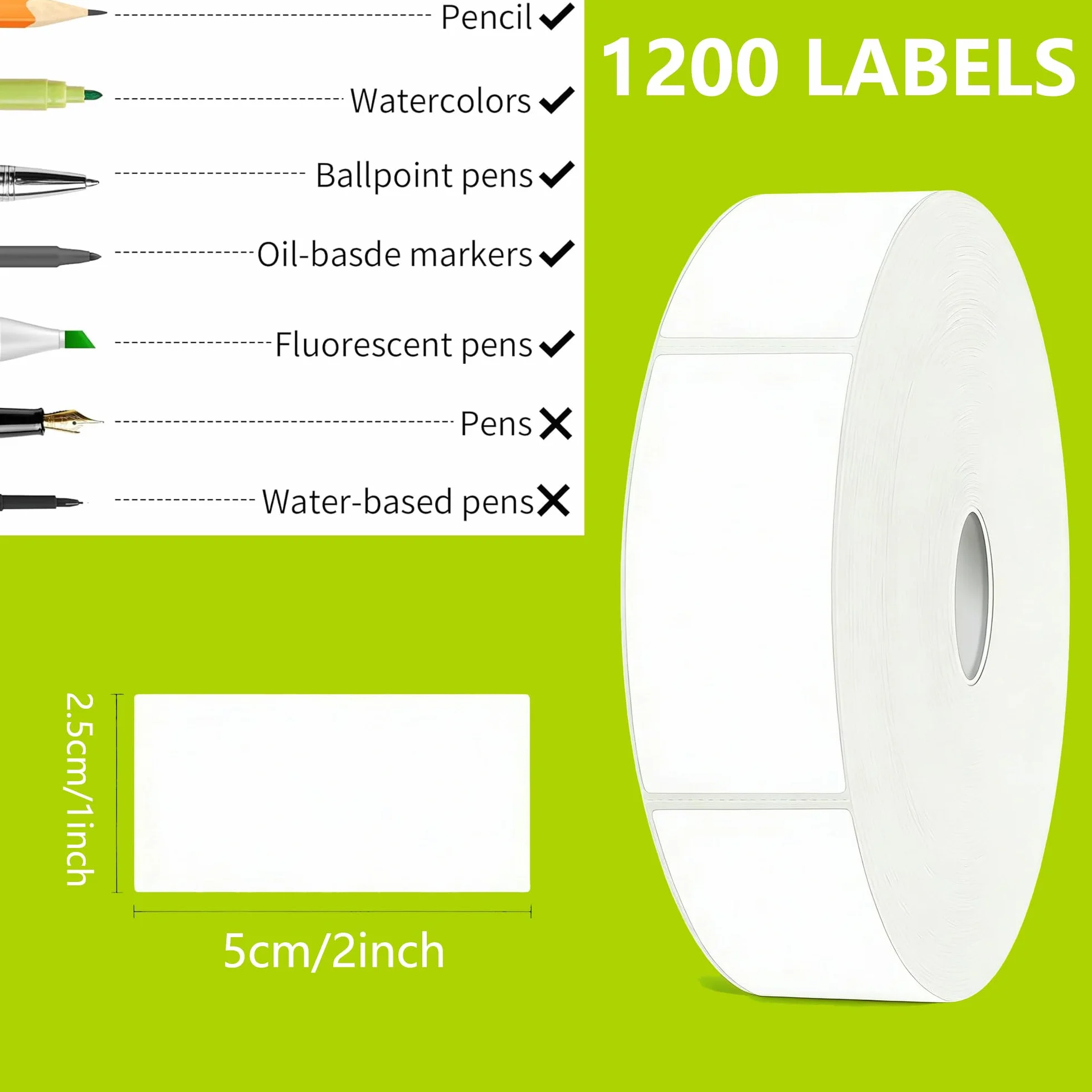1200 sztuk etykiet do zamrażania do opisywania, 25 x 50 mm, usuwalne etykiety, samoprzylepne, wodoodporne, do pojemników na żywność, słoików, dżemów, 1200 sztuk