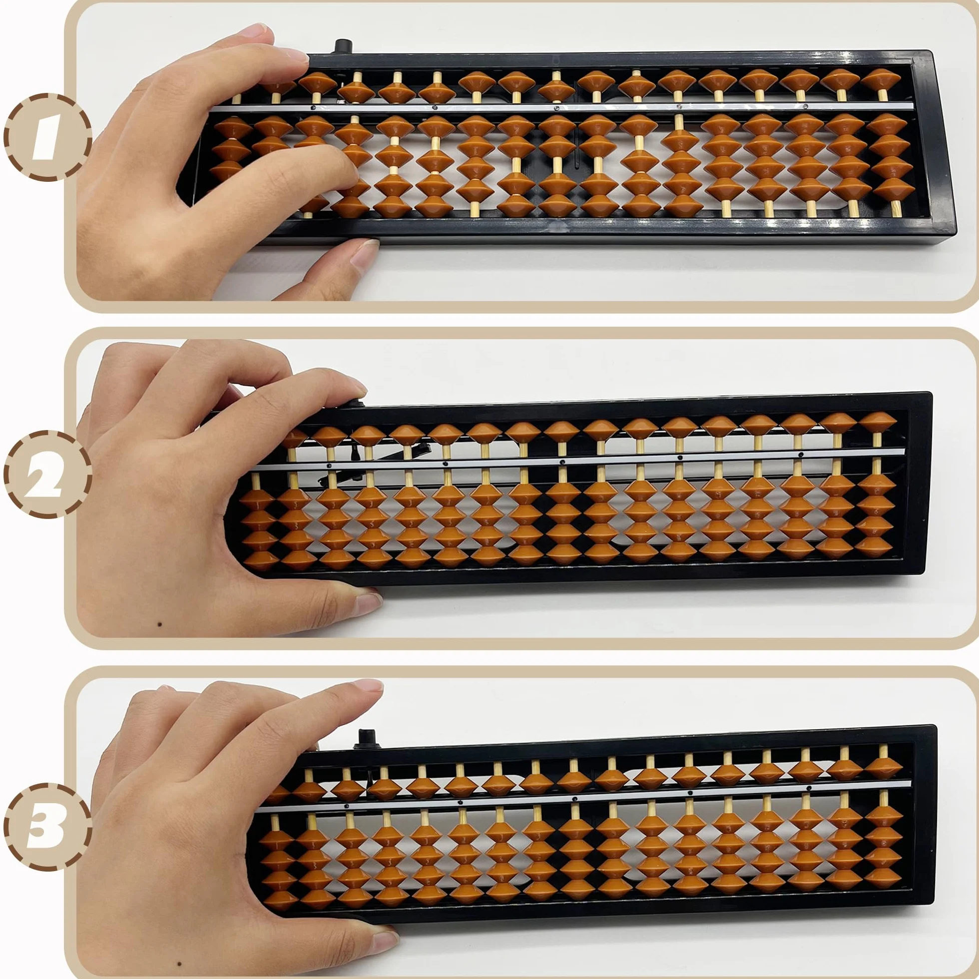 Soroban Abacus 13 cyfr, tworzywo sztuczne, arytmetyka, liczydło, do arytmetyki i liczenia, z przyciskiem resetowania, narzędzie do obliczania matematyki do biura (czarno-brązowy, 17)
