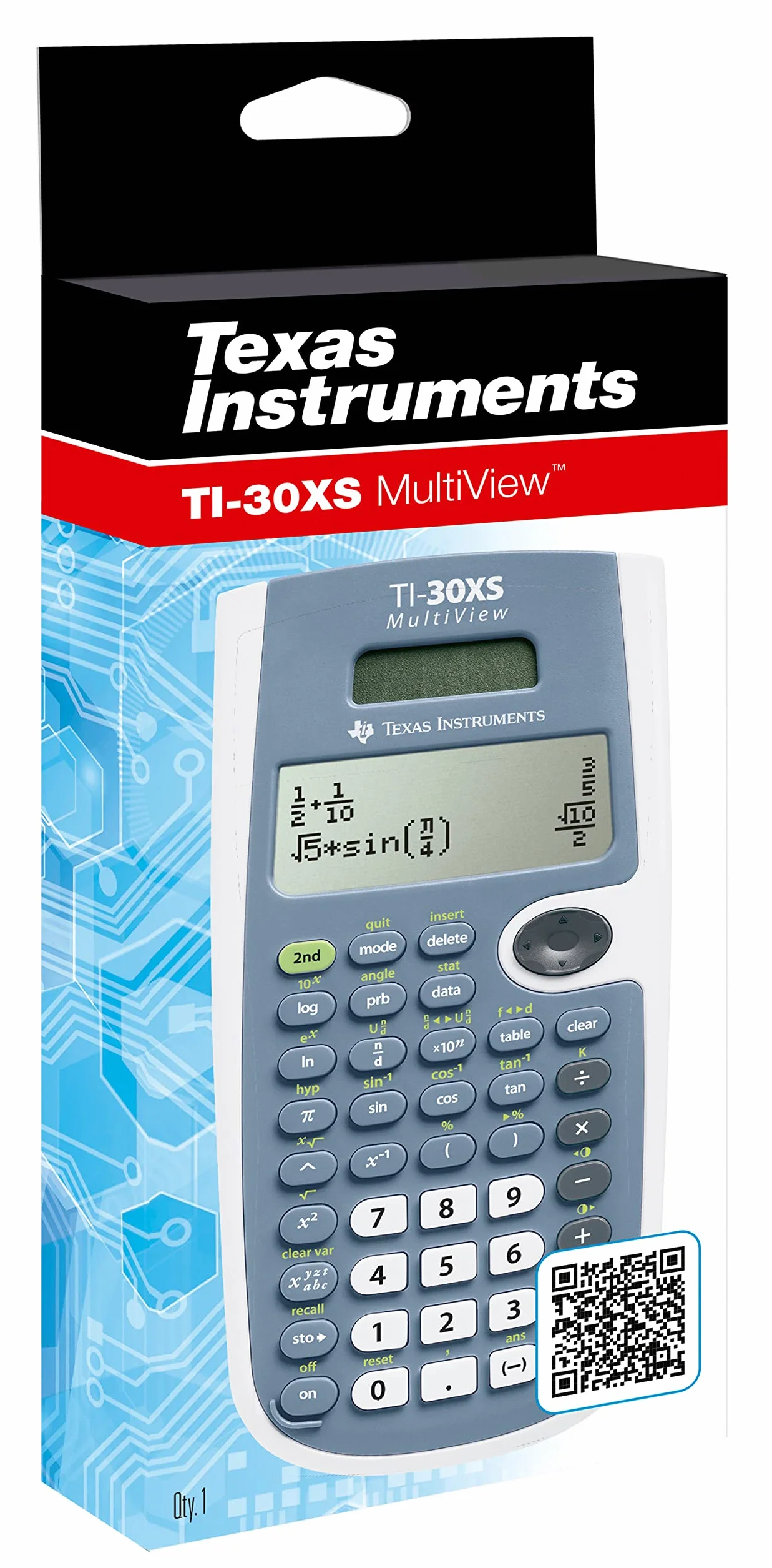 Texas Instruments TI-30XS MultiView kalkulator szkolny z wyświetlaczem 4-liniowym, zasilany energią słoneczną i baterią