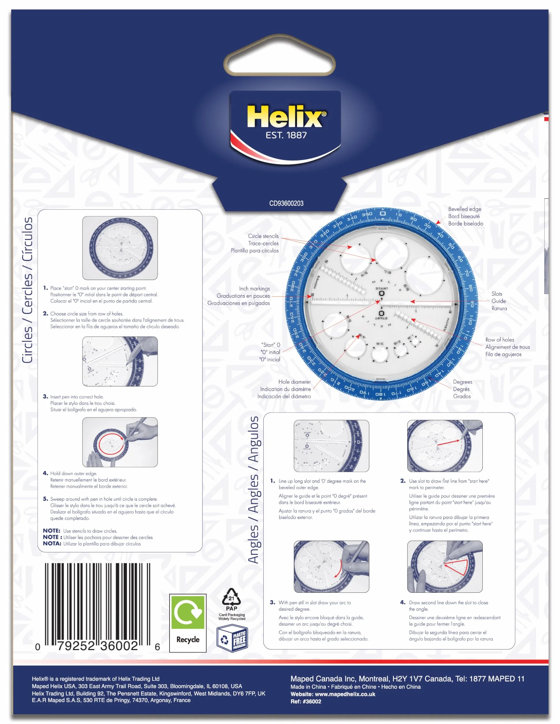 Helix 36002 Kątomierz Przezroczysty 54,84 x 1,61 x 43,55 cm