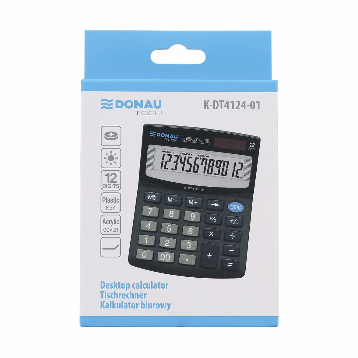 DONAU TECH kalkulator biurkowy 12-cyfrowa 125 x 100 x 27 mm czarny zasilany bateriami słonecznymi