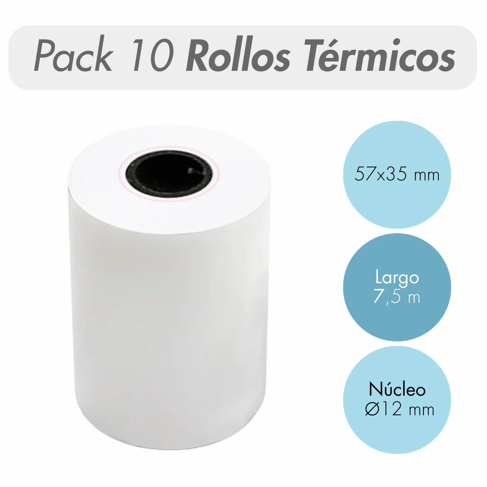 Dohe - Rolki papieru termicznego 57x35 mm (10 szt.) - Rdzeń 12 mm, długość 7,5 m, bilety na terminarz, TPV, skrzynki fiskowe, drukarki POS i EPOS, grubość 60 gr/m², bez BPA